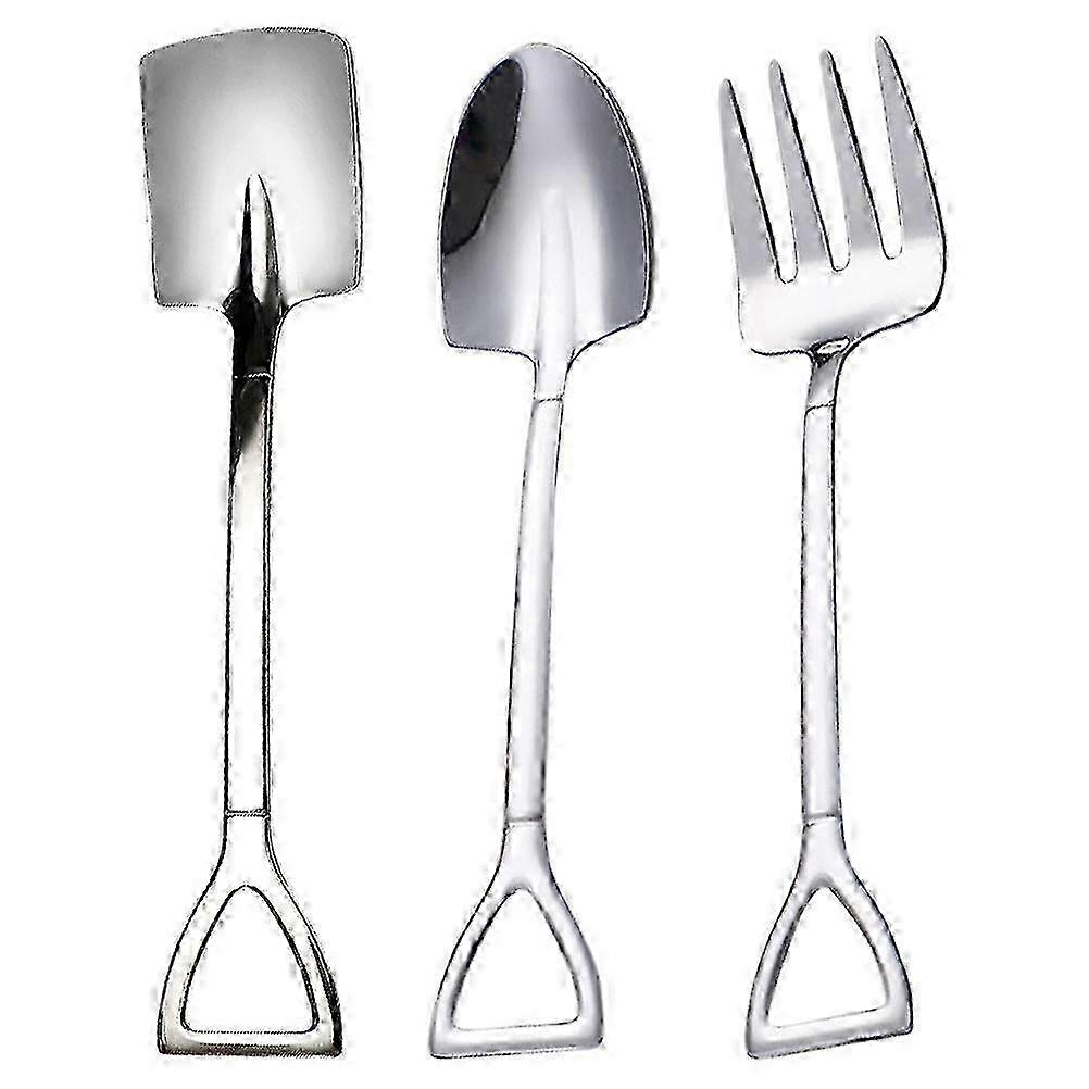 1 Set of Metal Handle Water Mixing Spoon & Cake Fork - Soup Enjoy Spoon & Fork Cutlery for Cooking & Baking