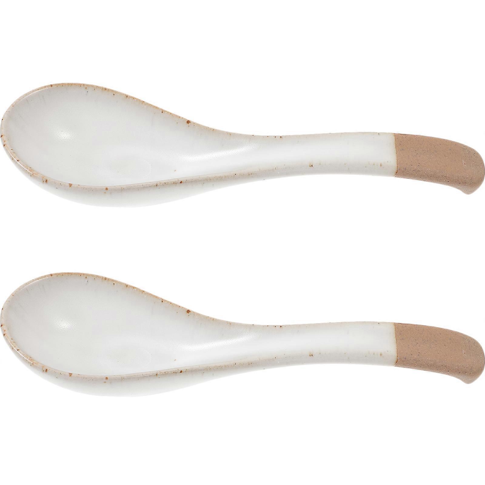 Assorted Color Ceramic Spoons Set for Home Use Reusable Elegant Soup and Ramen Spoons 2 Pcs