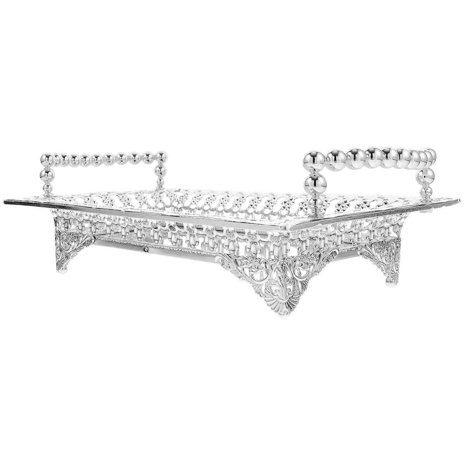 Silver Iron Snack Storage Tray with Handle for Home Use Fruits Serving Plate 7.8x11.8 Inches