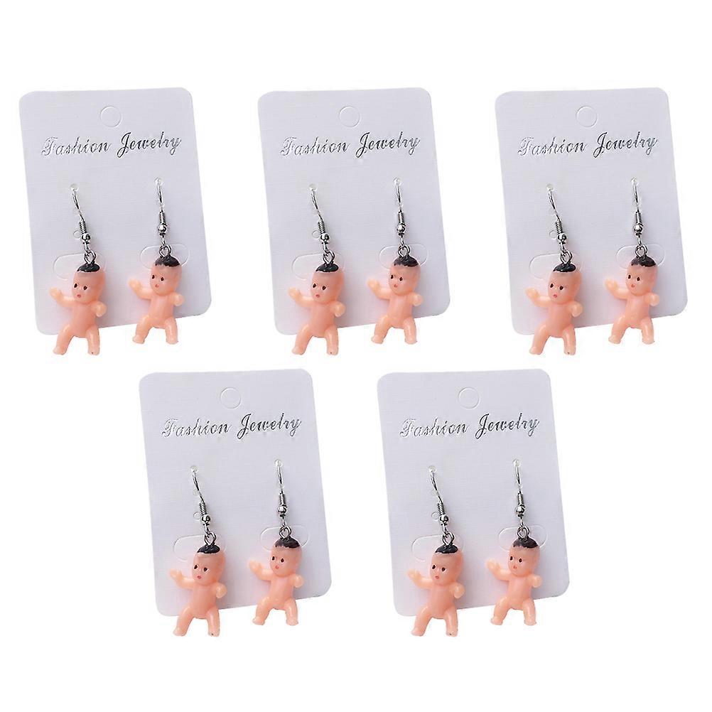 Here's a polished and engaging product description based on your input:
**5 Pair Pattern Eardrop Earrings – Random Color Resin Doll