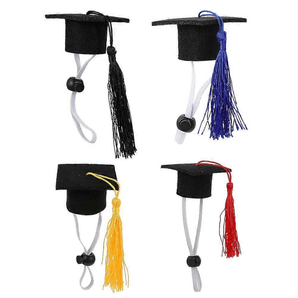 Mini Pet Bachelor Hat Graduation Cap for Kitten 4Pcs Assorted Color Cloth