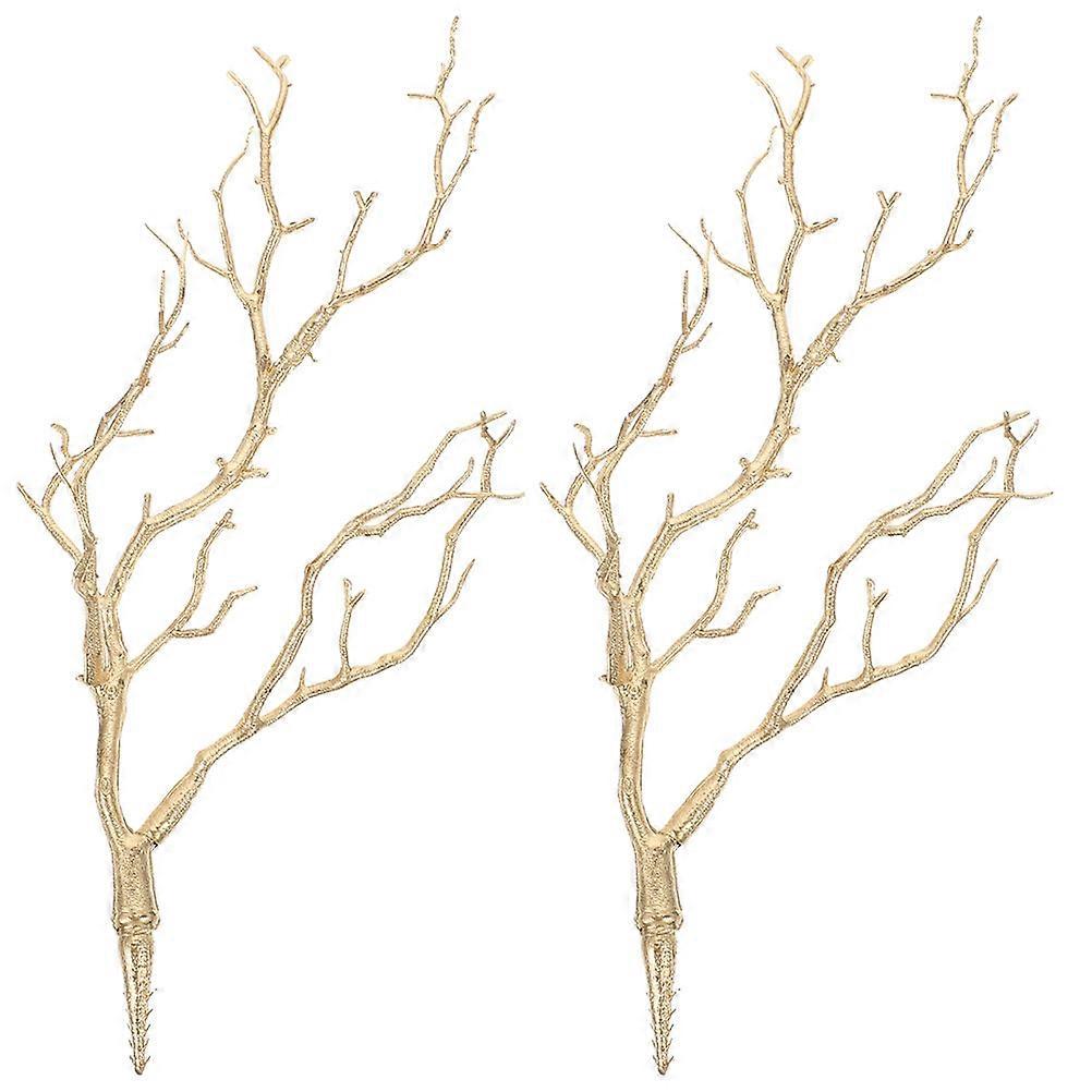 2pcs Golden Artificial Plastic Branches for Home Decor Vivid Appearance Vase Filler