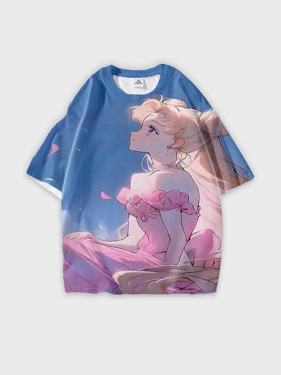 T-shirt round neck Role Pattern loose short sleeve D2359