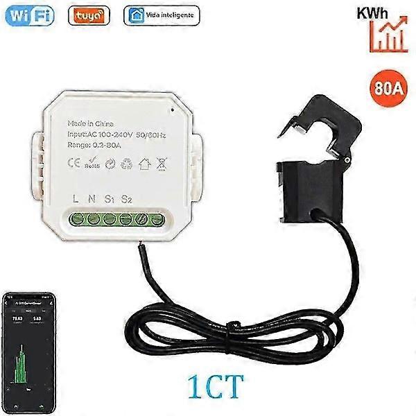 Tuya الذكية الطاقة متر WIFI AC100-240V 1CT المشبك التحكم في التطبيق 80A مراقبة الطاقة إحصائيات الإلكترونيات 50/60 هرتز للحياة الذكية