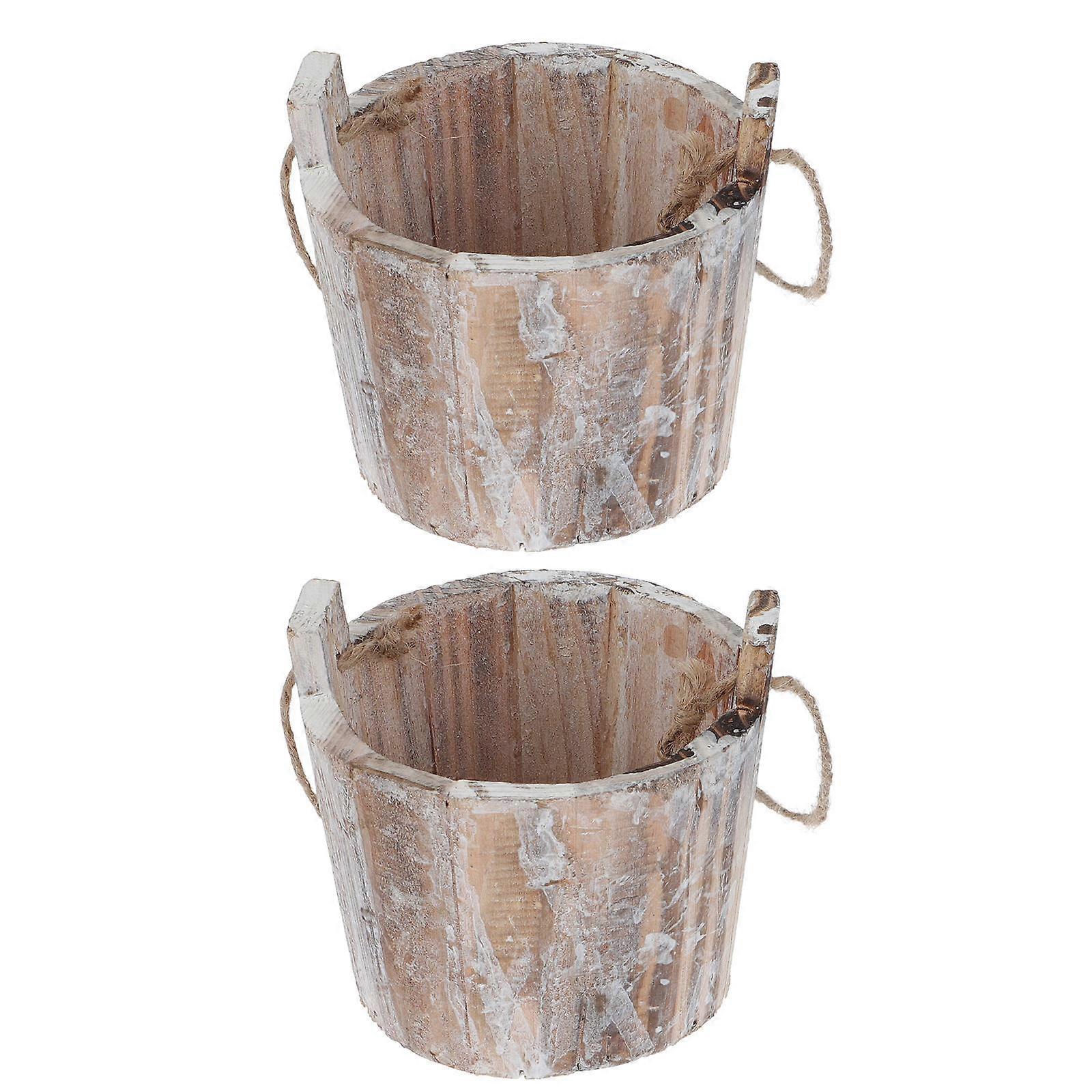 Creative Succulent Plant Container Brown Wooden Planter for Home Use with Hemp Rope 2Pcs
