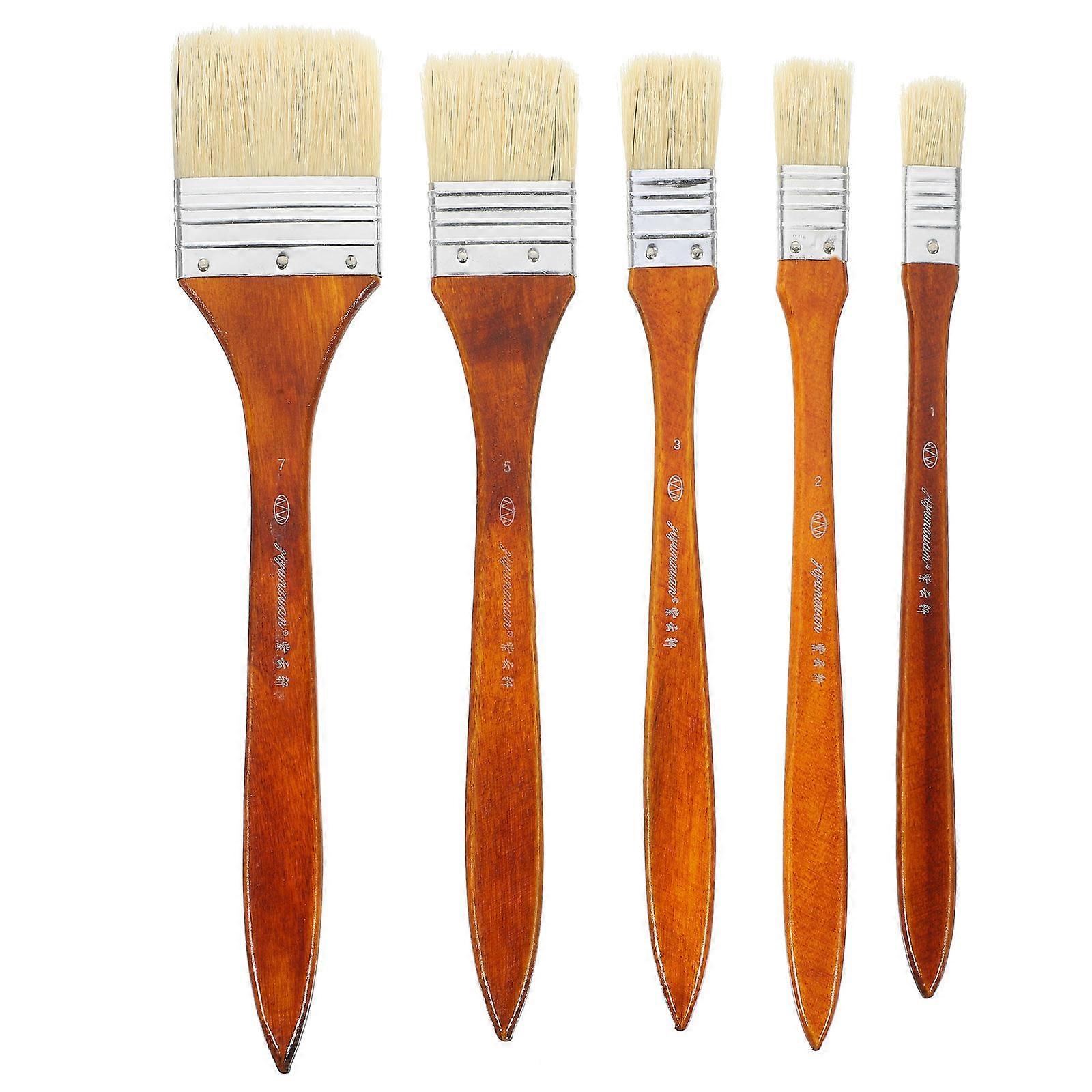 Art Paint Brush 5Pcs Wood Handle Useful Tool For Children Indoor Art Projects Suitable For Hobbyists With Brown Color