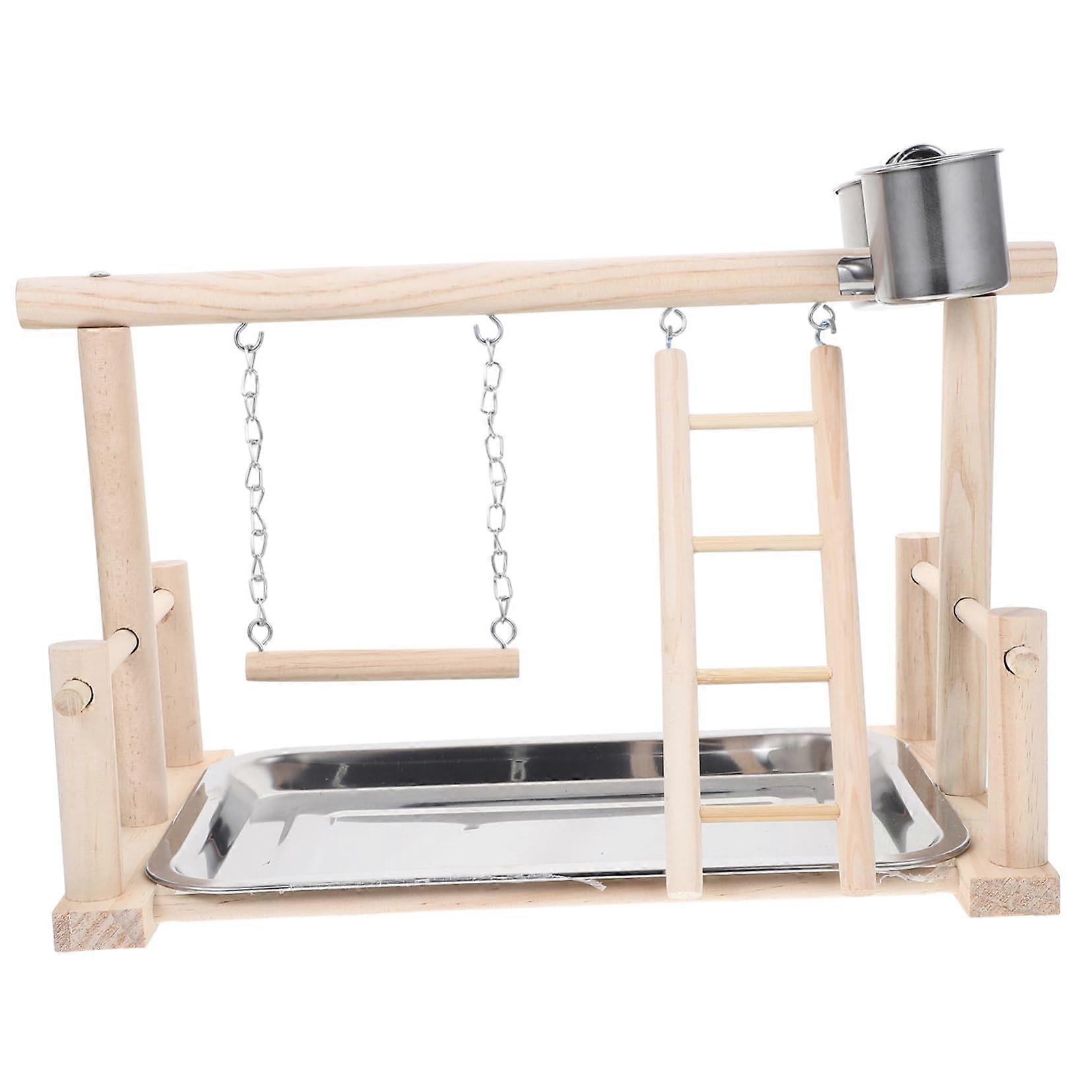 Bird Stand Wooden Parrot Climbing Frame Feeder House Hanging Toy Ladder For Cages Budgie Playground