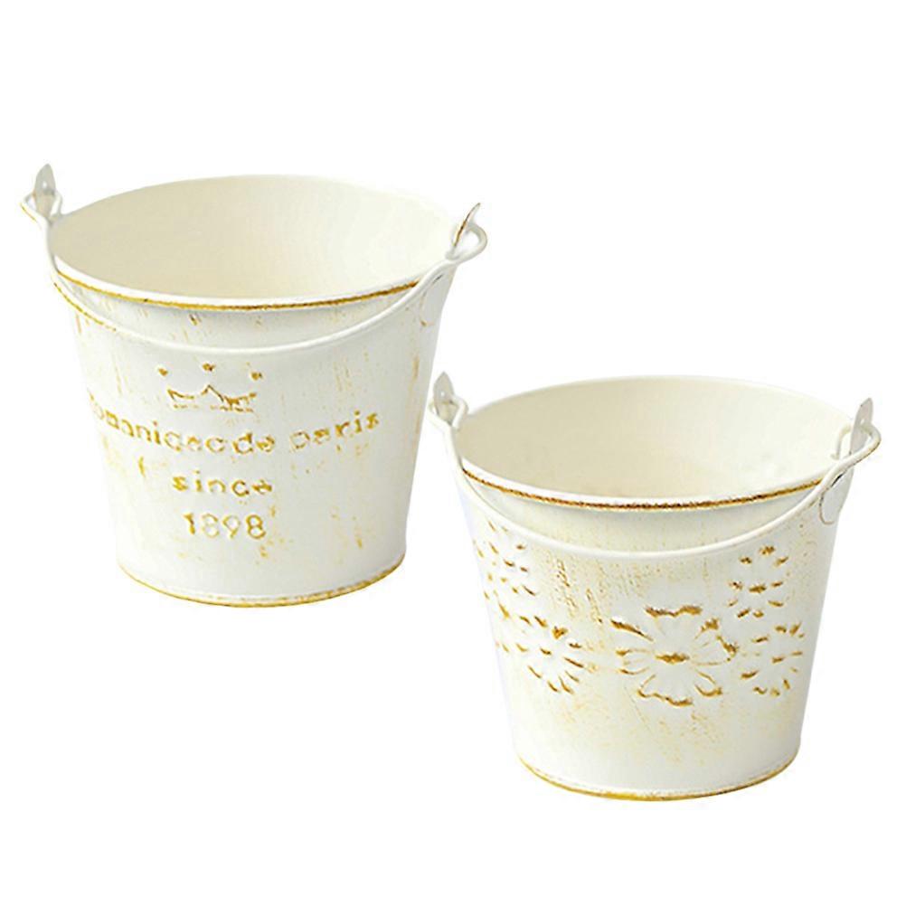 Retro 2PCS Iron Flower Pots Multi Functional Succulent Buckets Plant Containers for Home Office Garden Decor Stylish Design with Stable Base