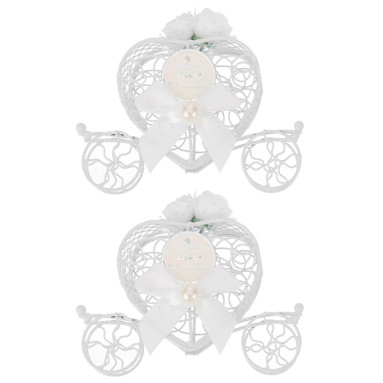 Wedding Decorative Candy Box Pumpkin Carriage Shape Wedding Ceremony White Iron Alloy Treat Storage 2Pcs