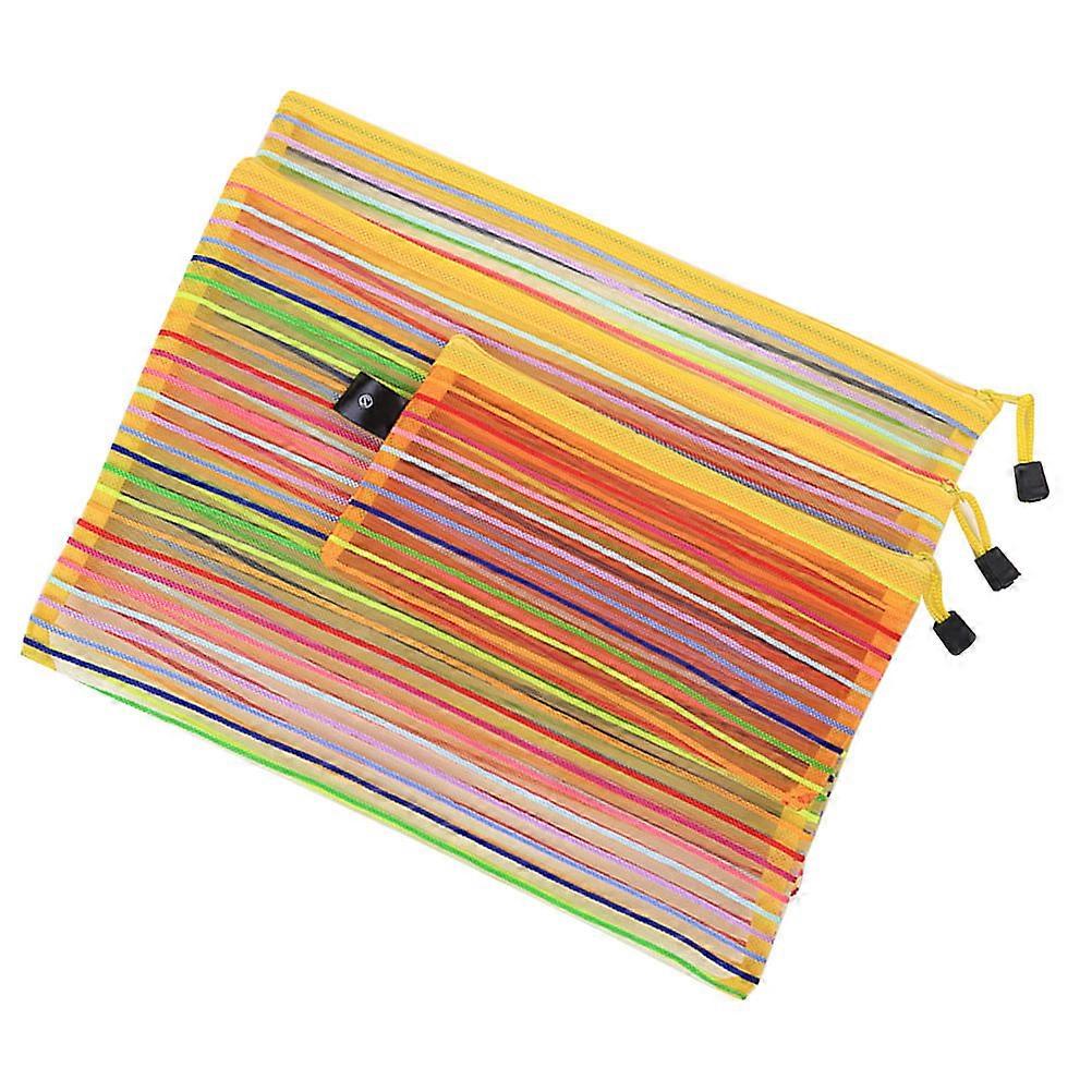 Mesh Zipper Bags Assorted Color File Storage For Students 25X18Cm Quick Confirmation 3Pcs