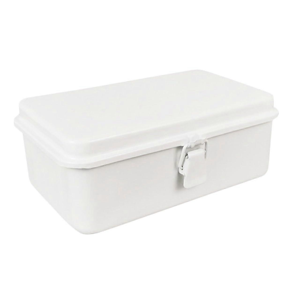 Vintage Metal Storage Box with Lockable Closure, White Tool Box, Durable Small Tape Holder for Practical Organisation and Stylish Storage