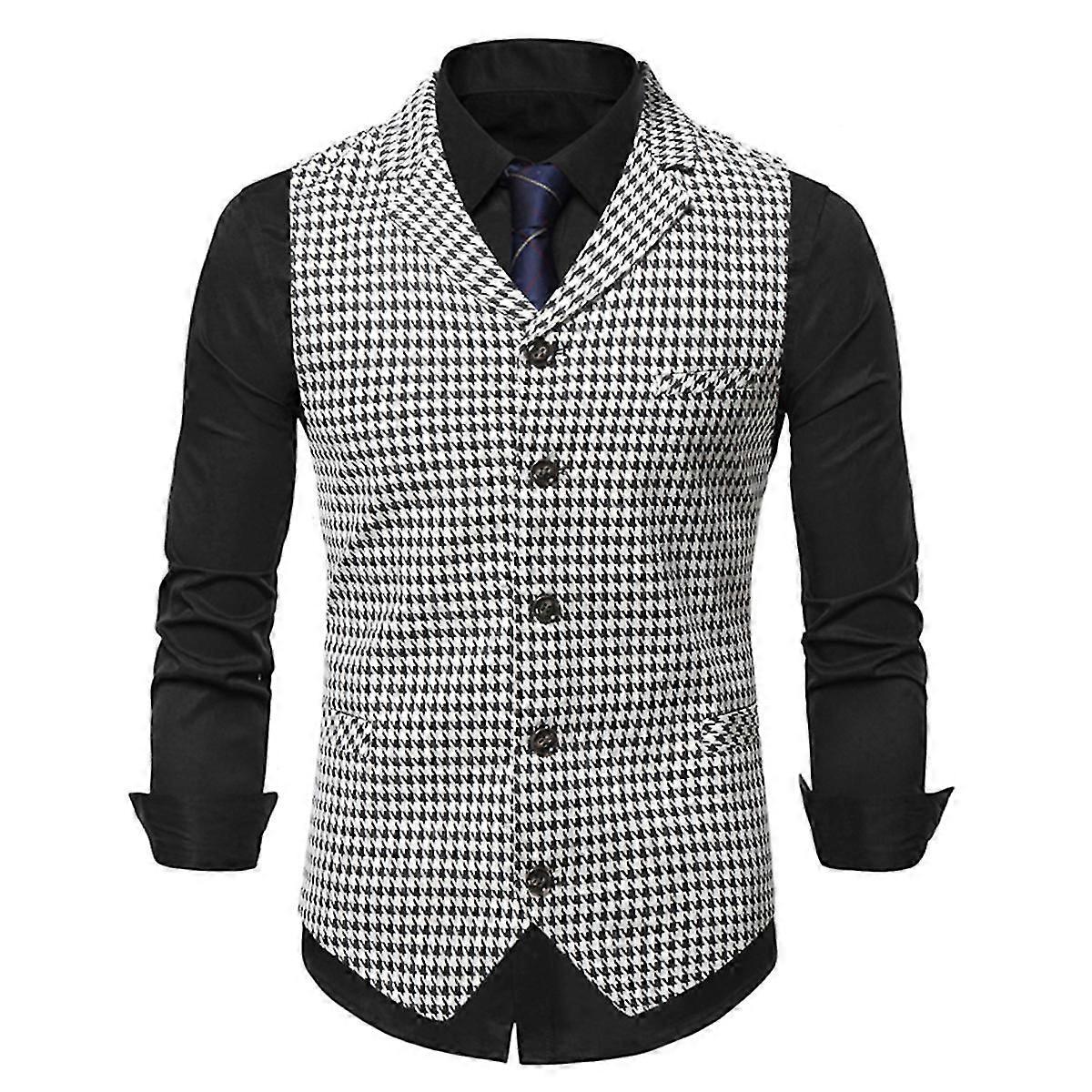 Cloudstyle Pánská ležérní Houndstooth jednořadá oblek vesta