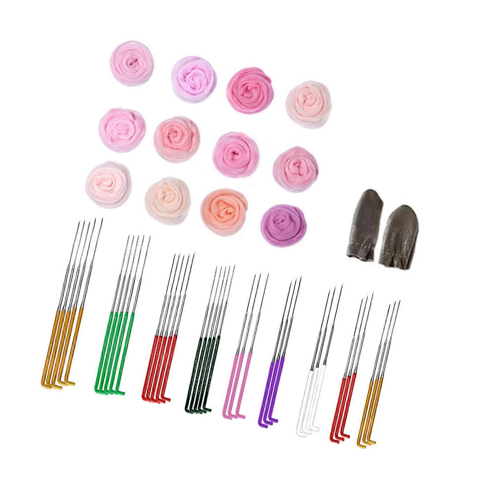 Beginner Needle Felting Supplies 10/12 Color Wool Felted Set with Felting Needle Wool Roving Finger Cots for Felting Toy Multicolor