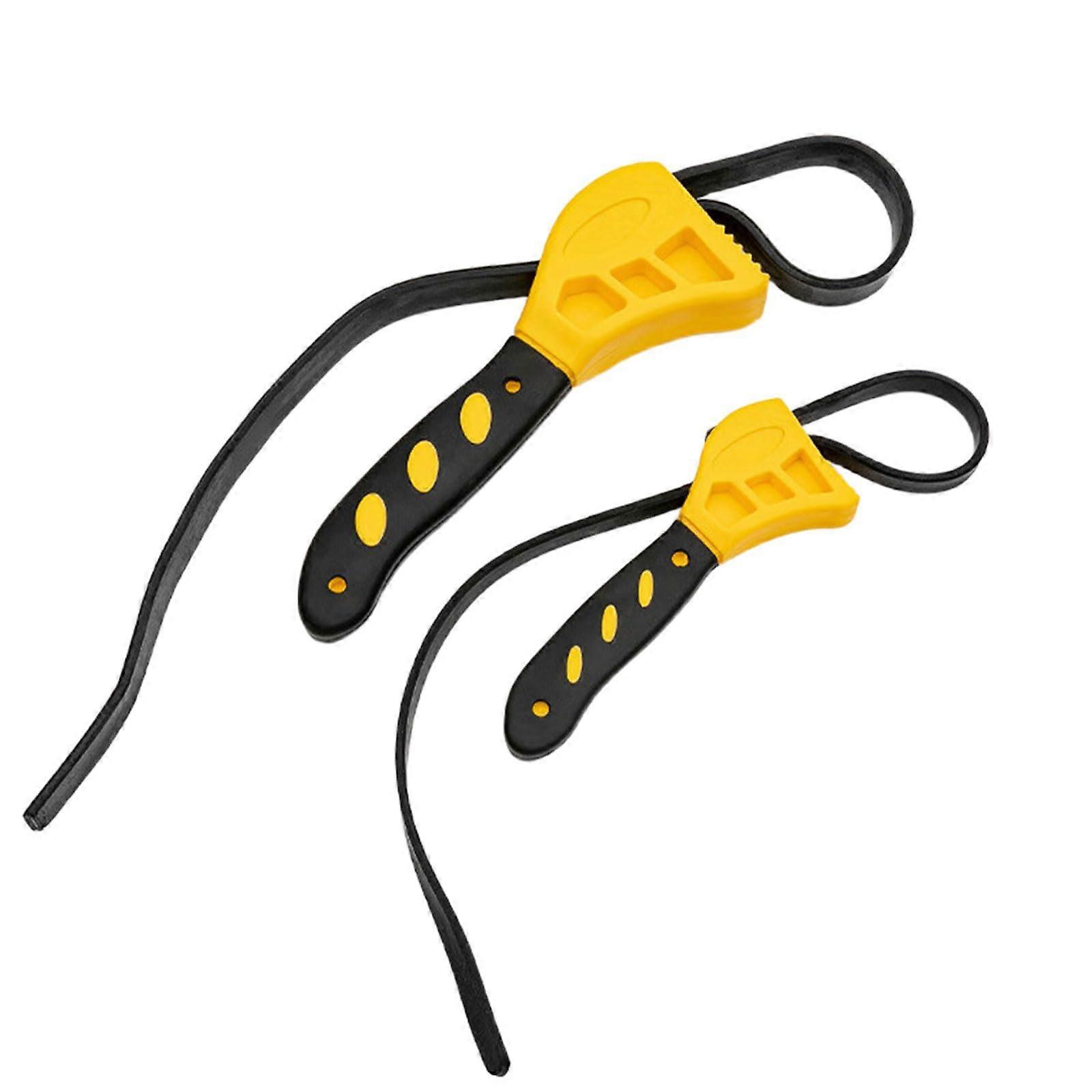 Strap Wrench Set Two Piece Adjustable Rubber Belt Wrench Jar Opener Shower Head Wrench Water Filter Yellow