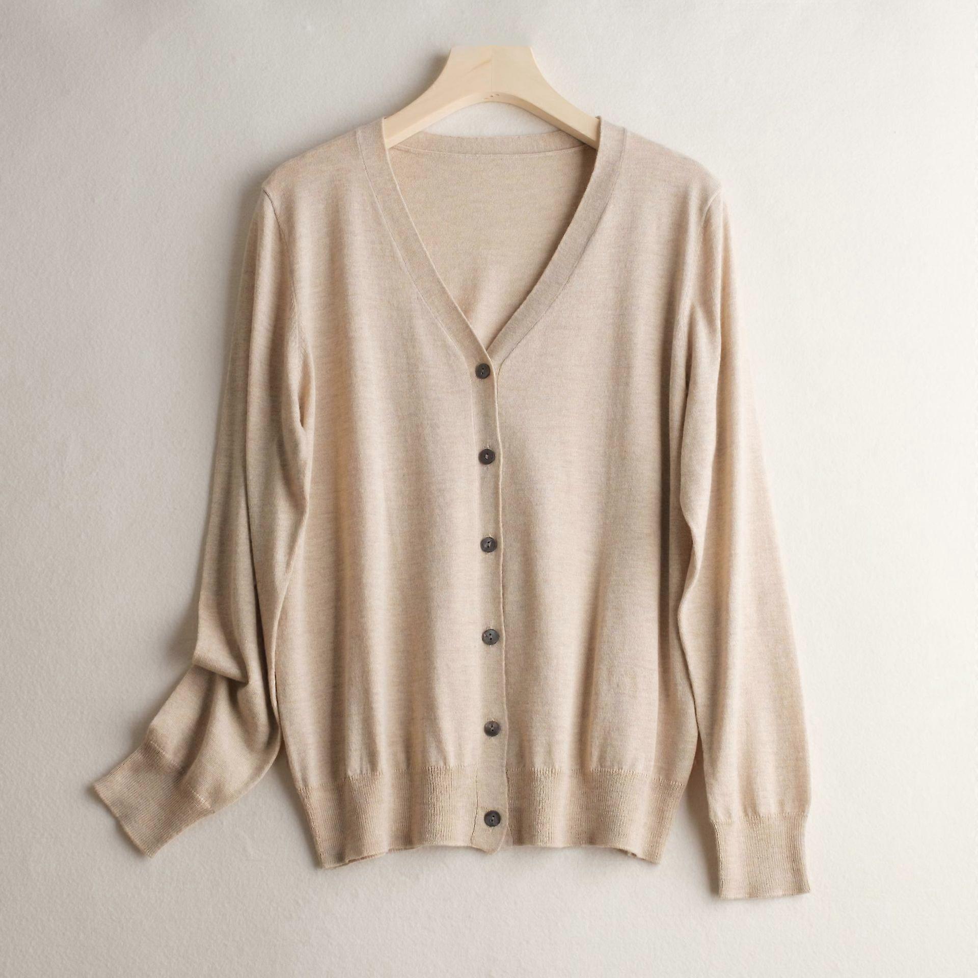 Spring And Autumn Basic Style Commuter Coat Women's Mulberry Silk Knitted Cardigan Loose Leisure All-Matching Thin Women's Top