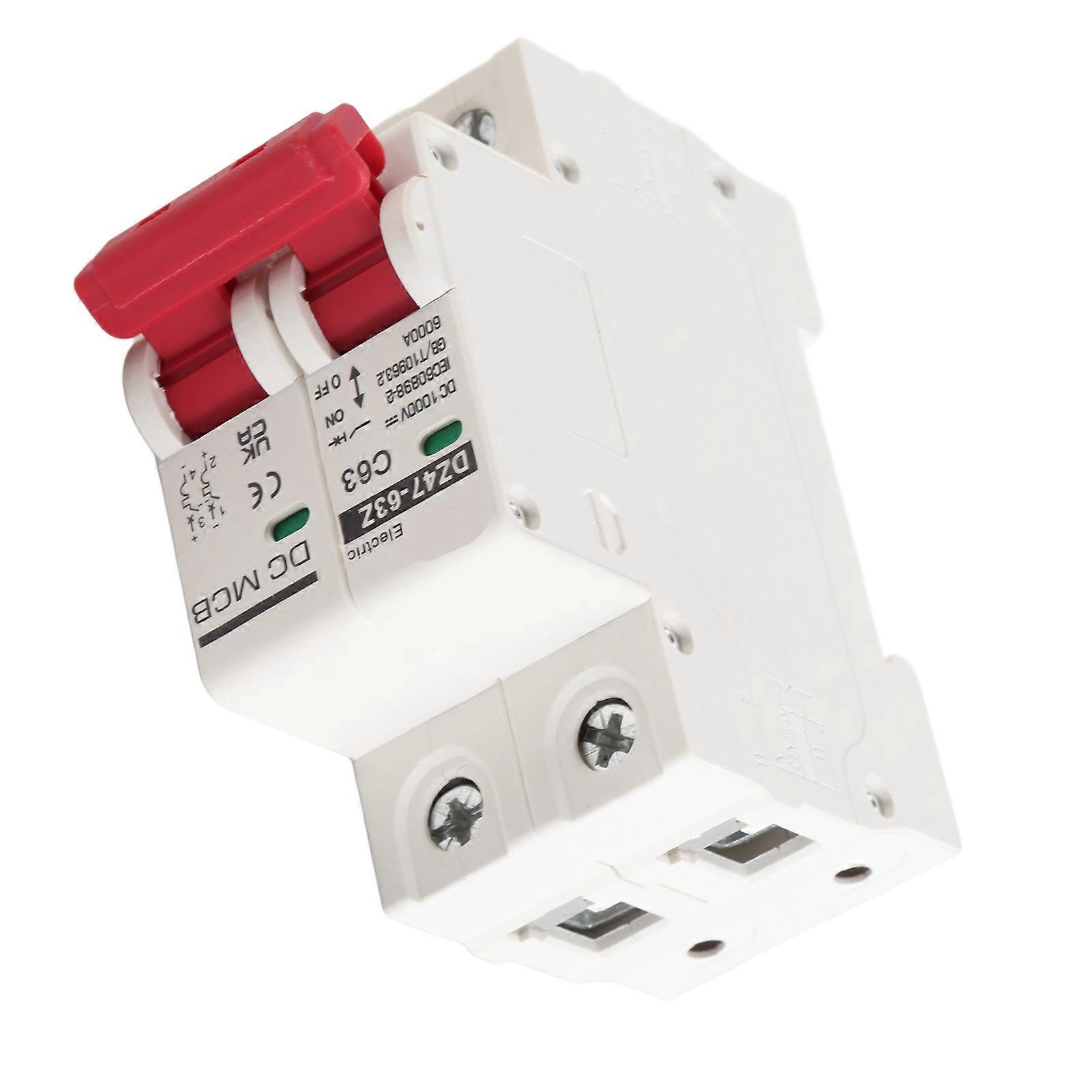Circuit Breaker 2P Low Voltage 6000A Breaking Capacity DIN Rail Mount 63A DC 1000V