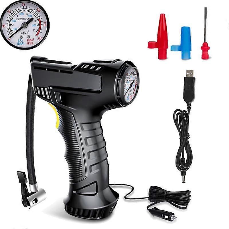 Mini Air Pump 150 PSI, Digital Tyre Inflator, Portable Air Compressor with 3 Nozzle Adaptors, 2Ah Battery