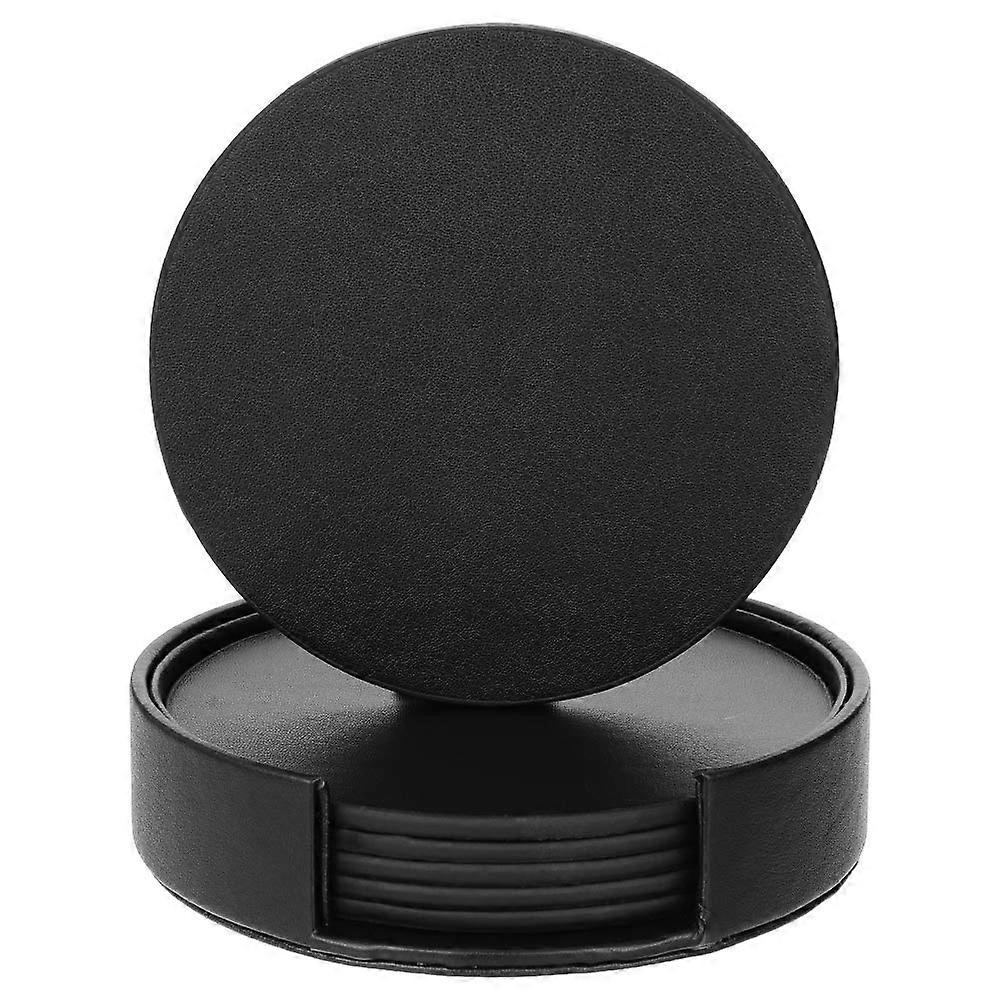 Leather Coasters for Drinks with Holder, Black