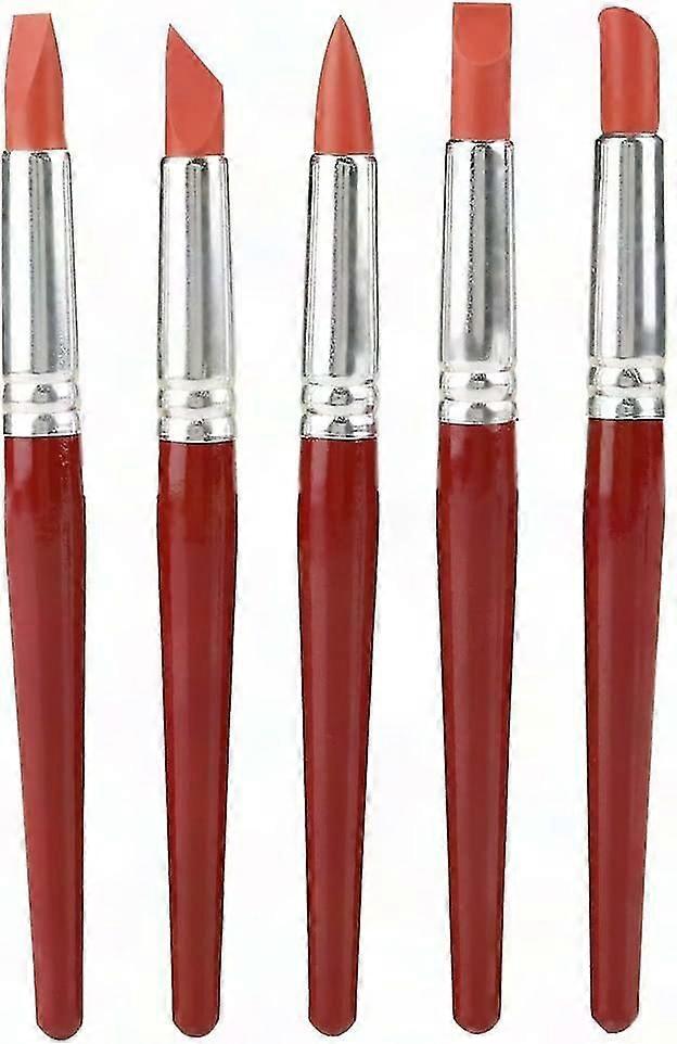 5-Piece Silicone Brush Set with Rubber Tips - Large Size, Red