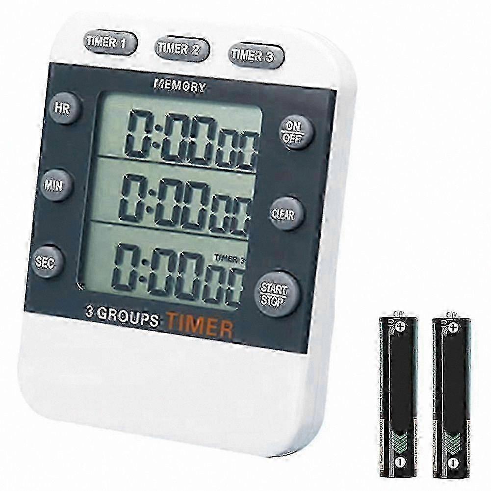 3-Channel Digital Kitchen Timer with Large Display, Count Up/Down Functionality for Cooking