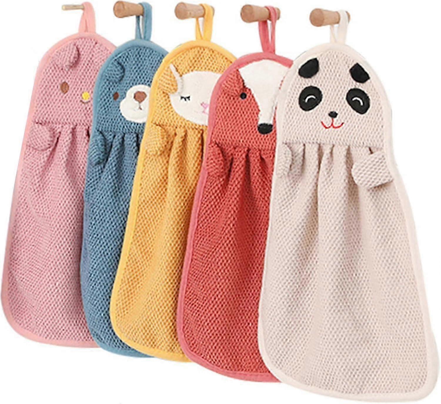 5-Piece Coral Velvet Hand Towel Set with Hanging Loop, Quick-Drying Soft Bath Towels 36x23cm, Assorted Colors for Home & Spa
