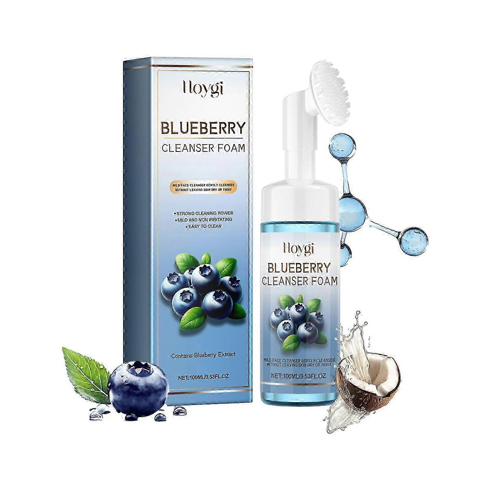 Blueberry foam cleansing cleanser, cleans the face with delicate texture, massages and repairs dull blackheads and acne