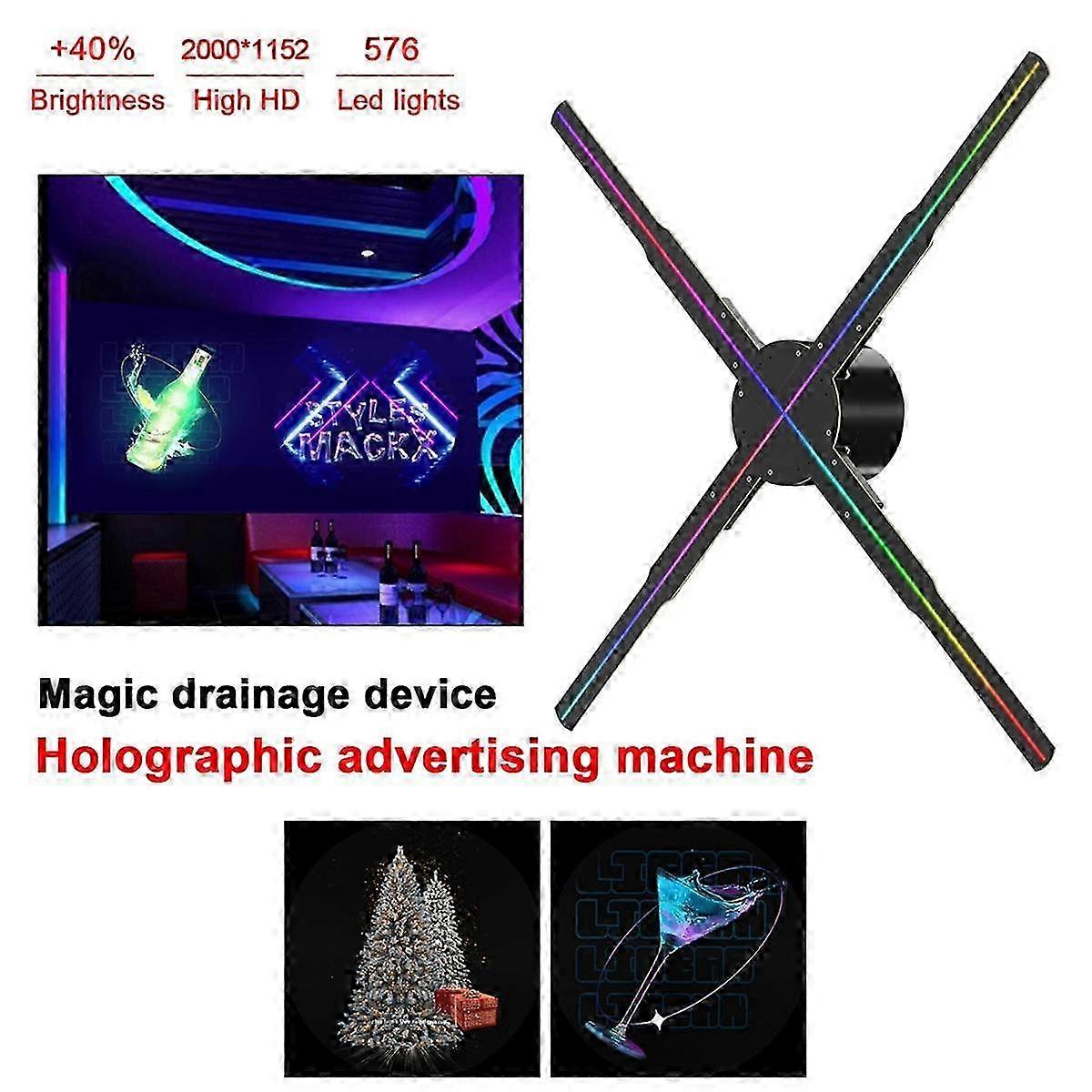 WiFi 3D Holographic Projector 576LED APP Control Holographic Player Fan for Image Video Store Advertising Display EUPlug