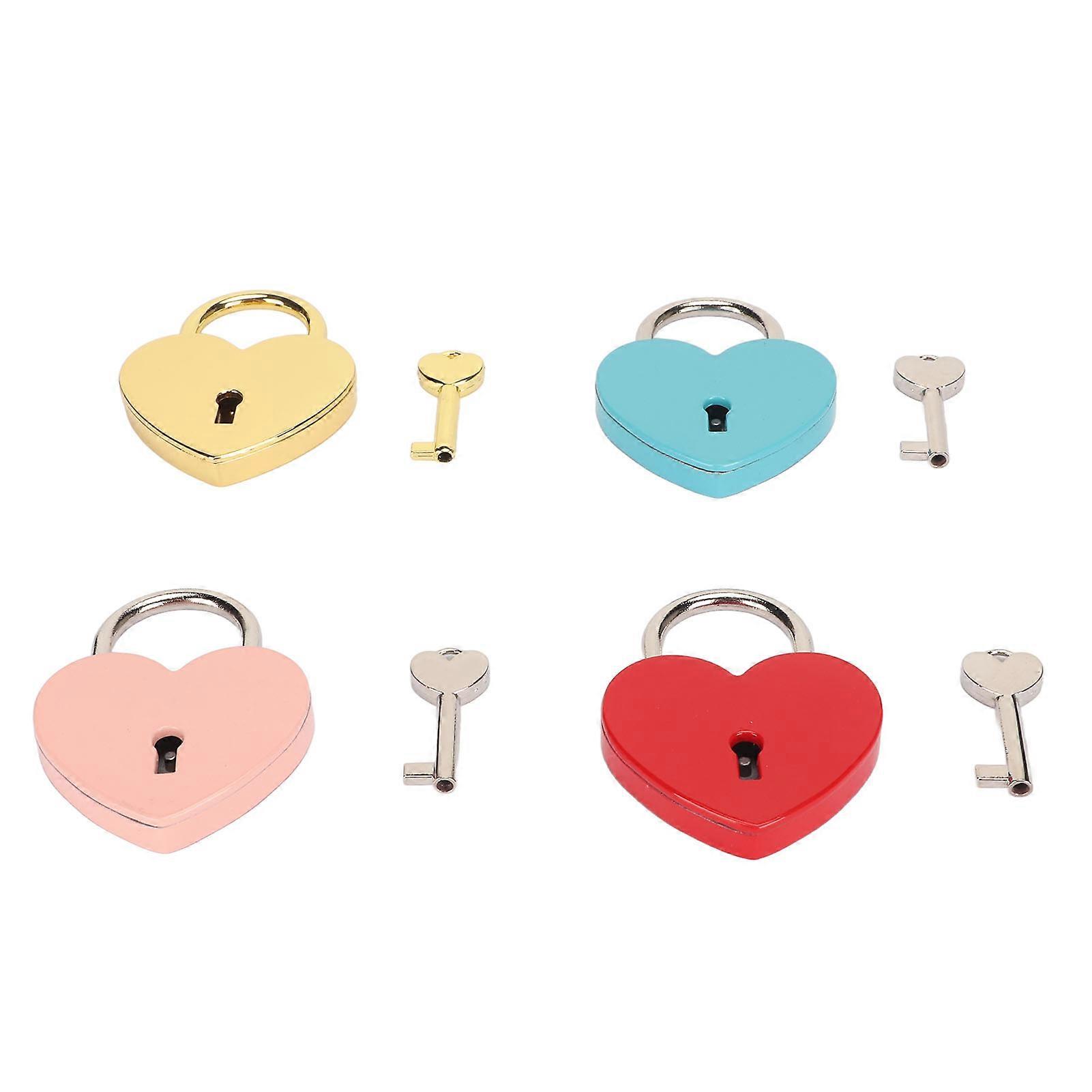 4pcs Heart Shaped Alloy Locks with 4 Keys 58x44mm Red Gold Pink Blue