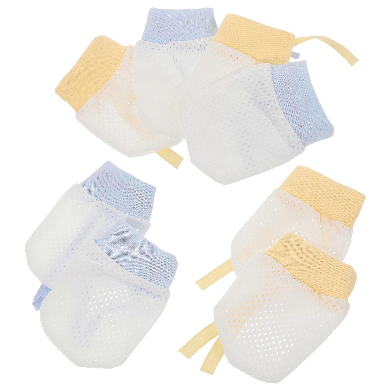 6 Pack Breathable Mesh Mittens with Adjustable Drawstring for Newborns – Scratch Resistant Gloves for Summer Hand Protection – Ice Blue & Yellow