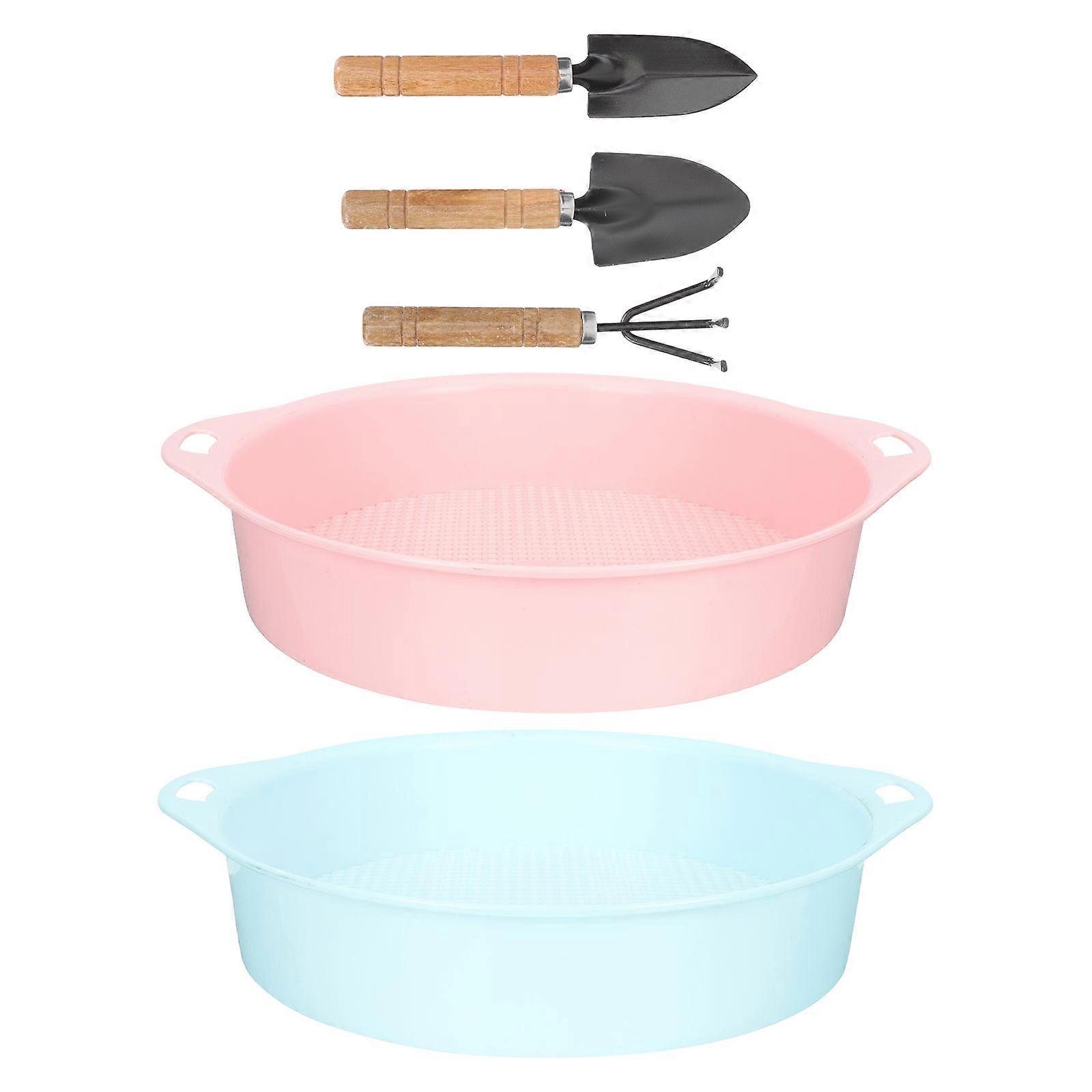 Soil Sieve with Handles Garden Rake Household Gardening Assorted Color Wood Pp Iron Set