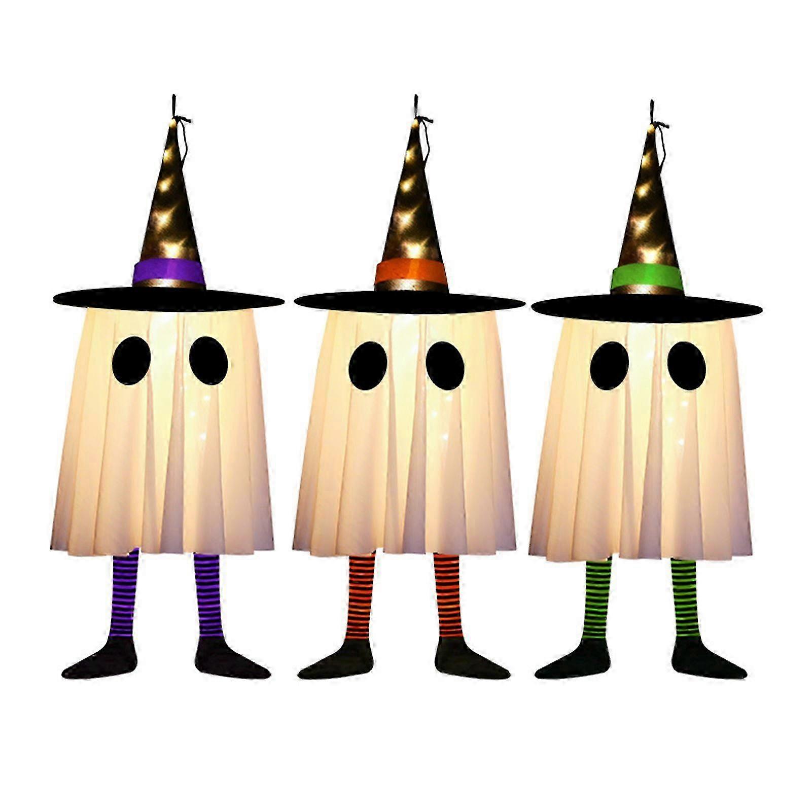 ghost decorations with witch hat and LED lights for party