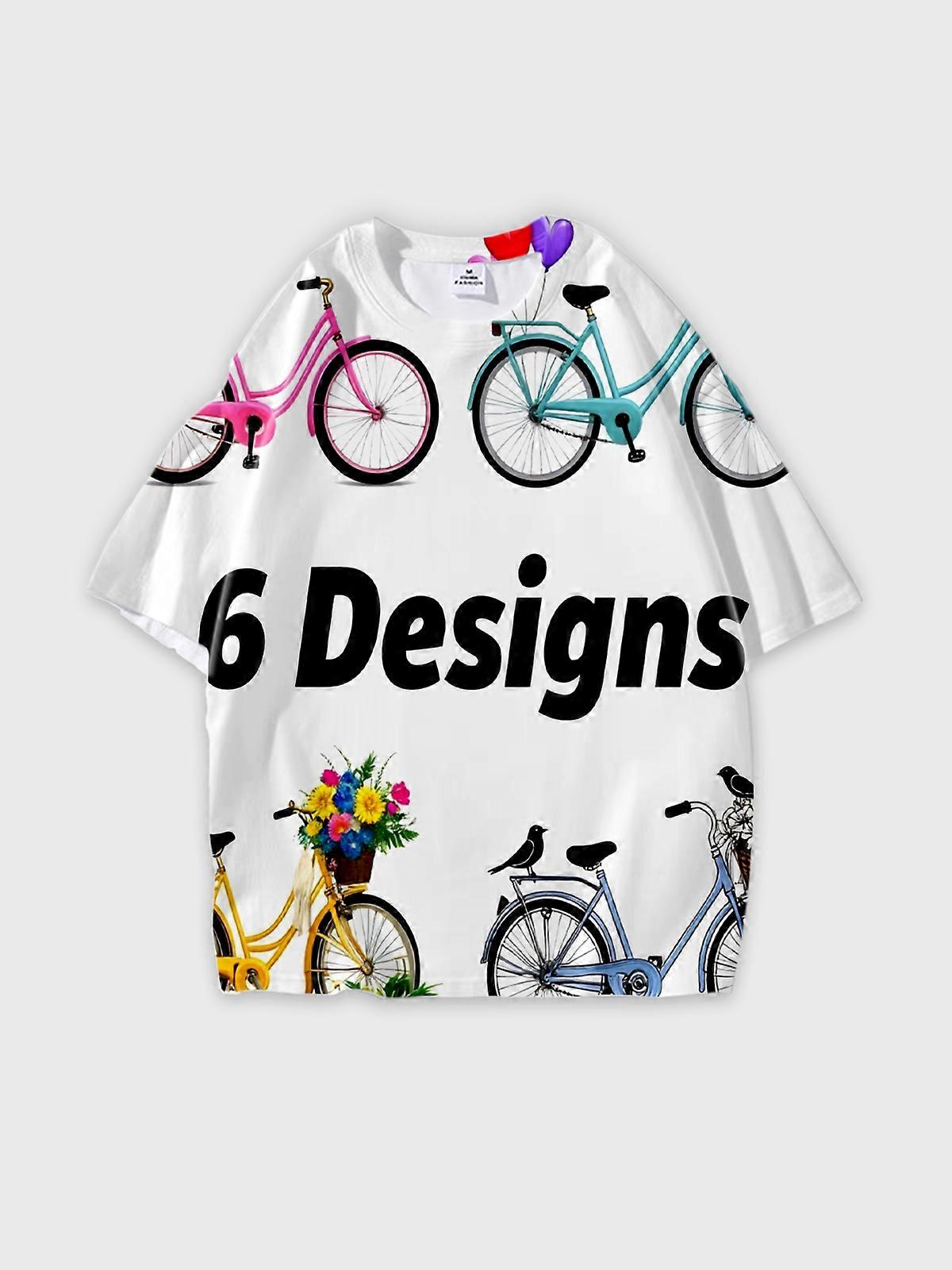T-Shirt Round Neck, Loose Short Sleeve Pattern Graphic Tee, Unisex Summer Casual Top V3060