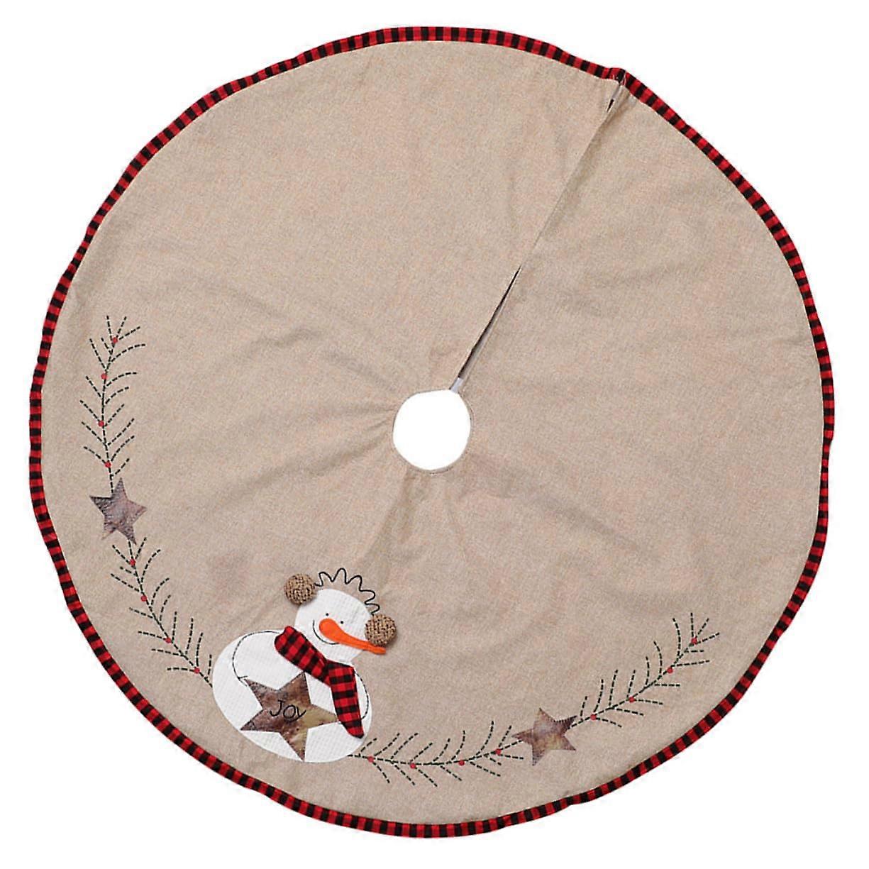 Xmas Tree Skirt Snowman Design, SelfAdhesive Hook For Easy Setup, Holiday Decor Mat For Christmas Tree
