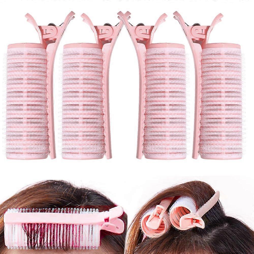 2 in 1 Bangs Hair Rollers with Clip Volumizing Hair Clips Root Lifting Clips Portable Bangs Curler Pink Pack Of 4