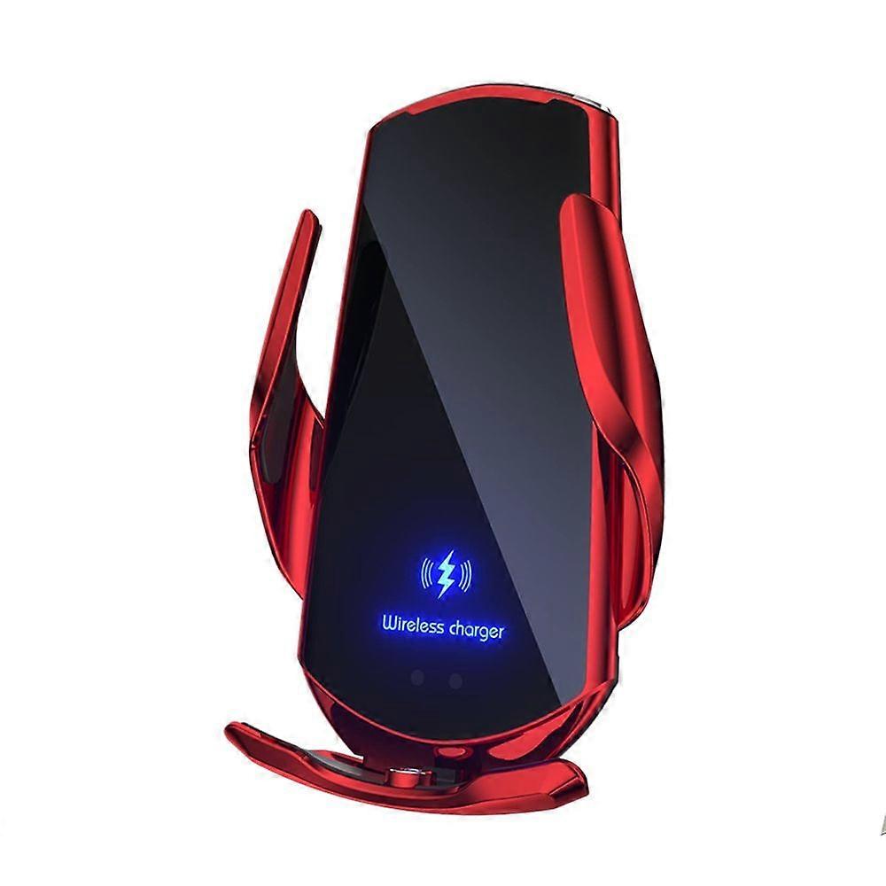 Car Smartphone Holder, In-Car Phone Holder, Wireless15 W Charging, Infrared Sensor, Automatic Opening/Closing 360 Degree Rotation(Red)
