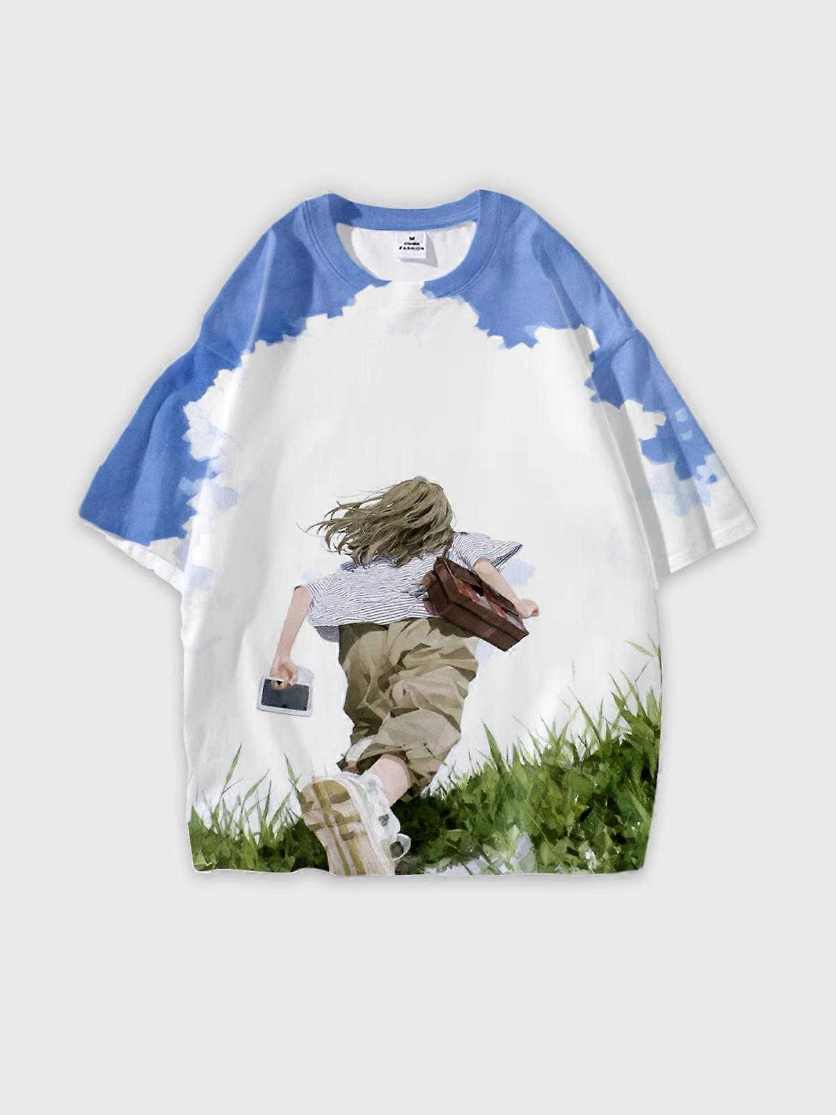 T-Shirt Short Sleeve Round Neck, Summer Casual Loose Graphic Tee, Unisex Pattern W168