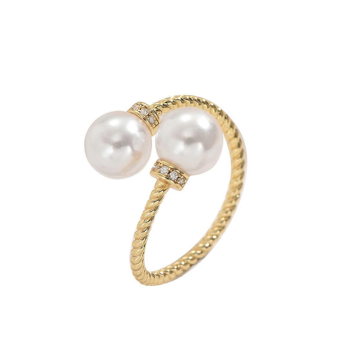 Ring, Minimalist Chic Geometric Twisted Design Zircon Pearl Inlaid Open Adjustable Versatile Jewelry