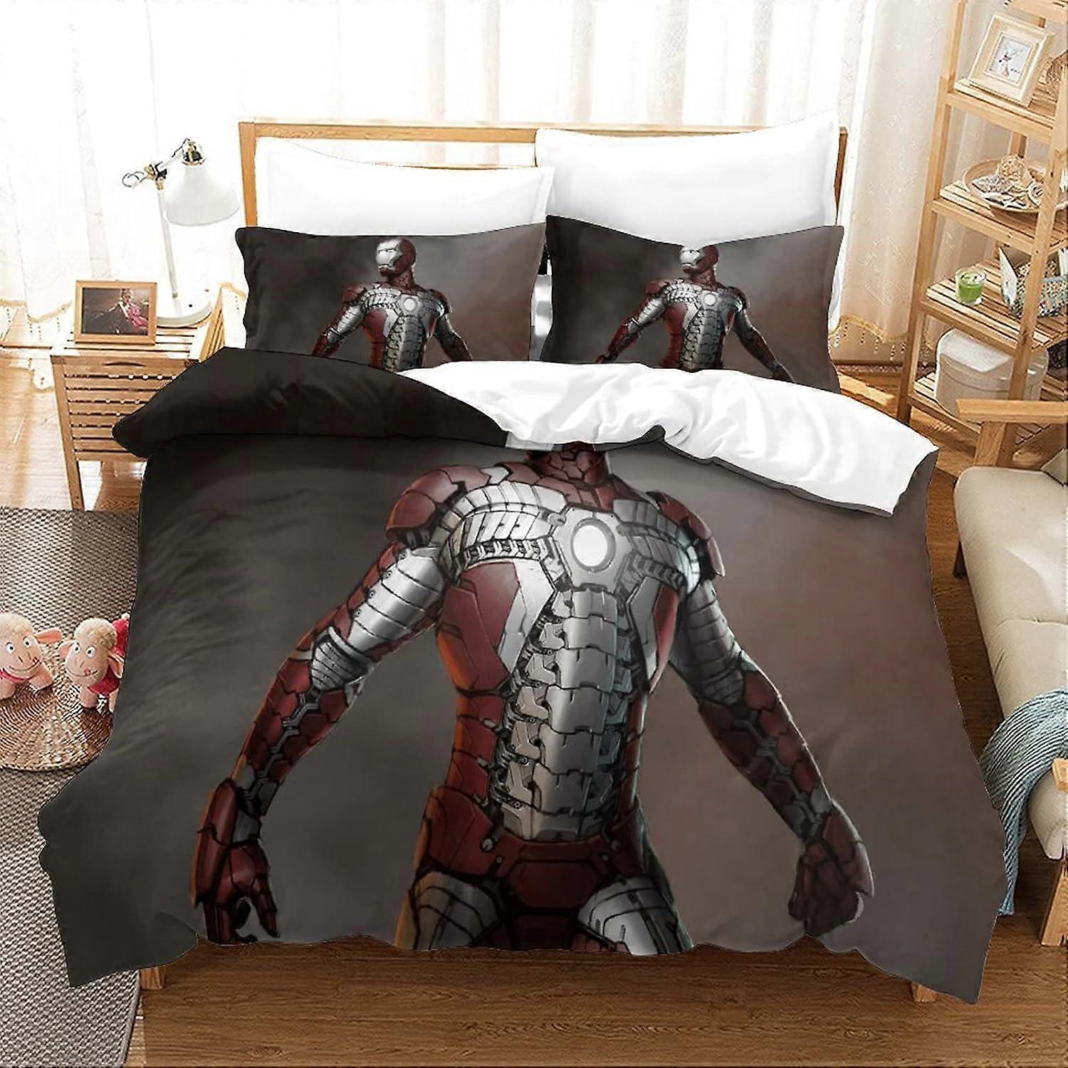 Bedding Double Bed Set Iron Man Printed Double Size Bedding Sets Super Soft Microfiber Duvet Covers with Zipper with Pillowcases Hypoallergenic 140x20