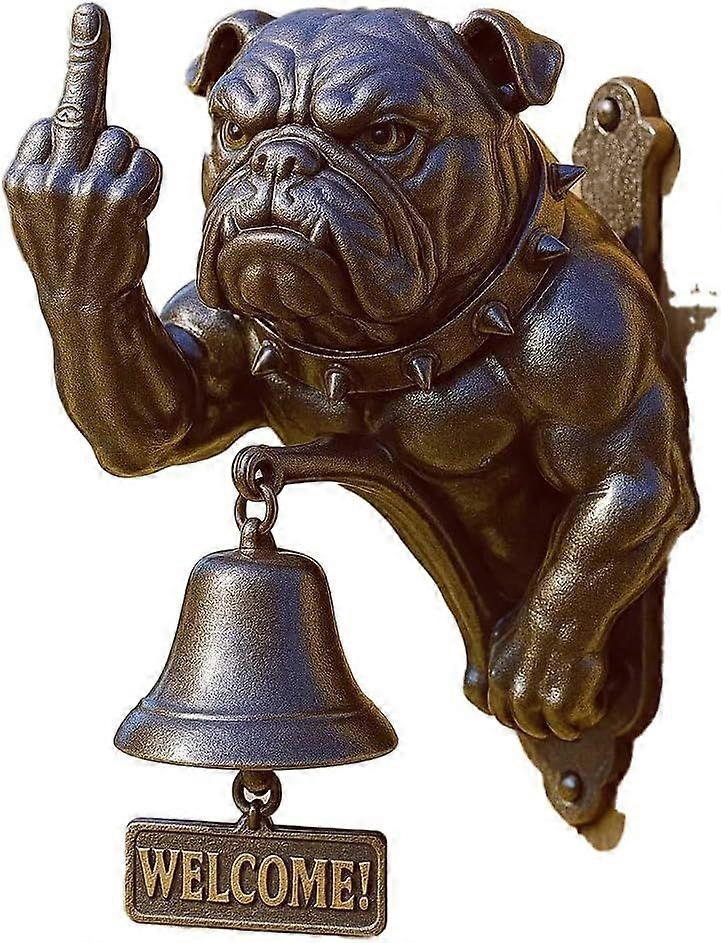 Funny bulldog welcome doorbell, bulldog wind chime with the middle finger raised, retro me