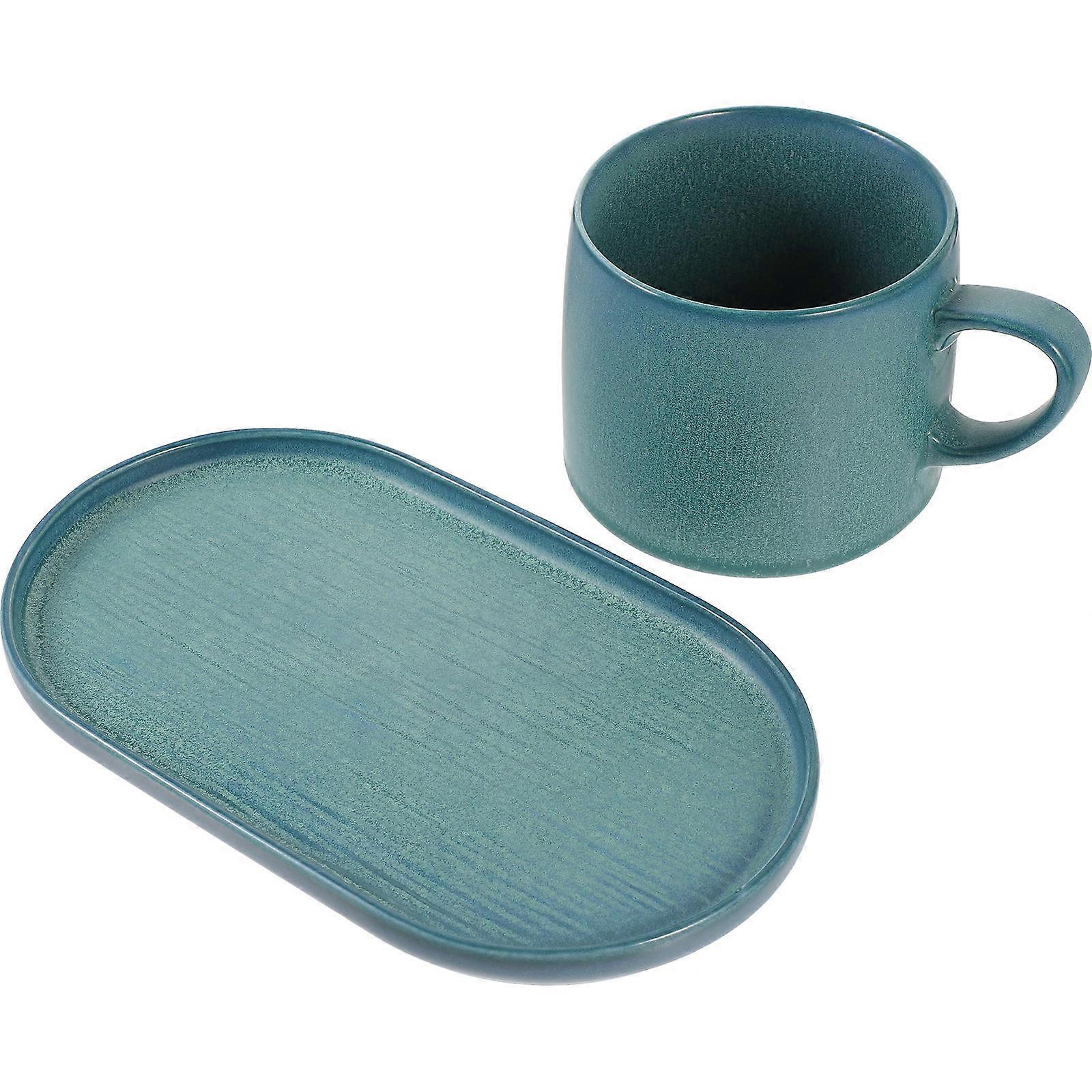 Breakfast Cup Ceramic Mug with Saucer for Home Use 1Set Blue