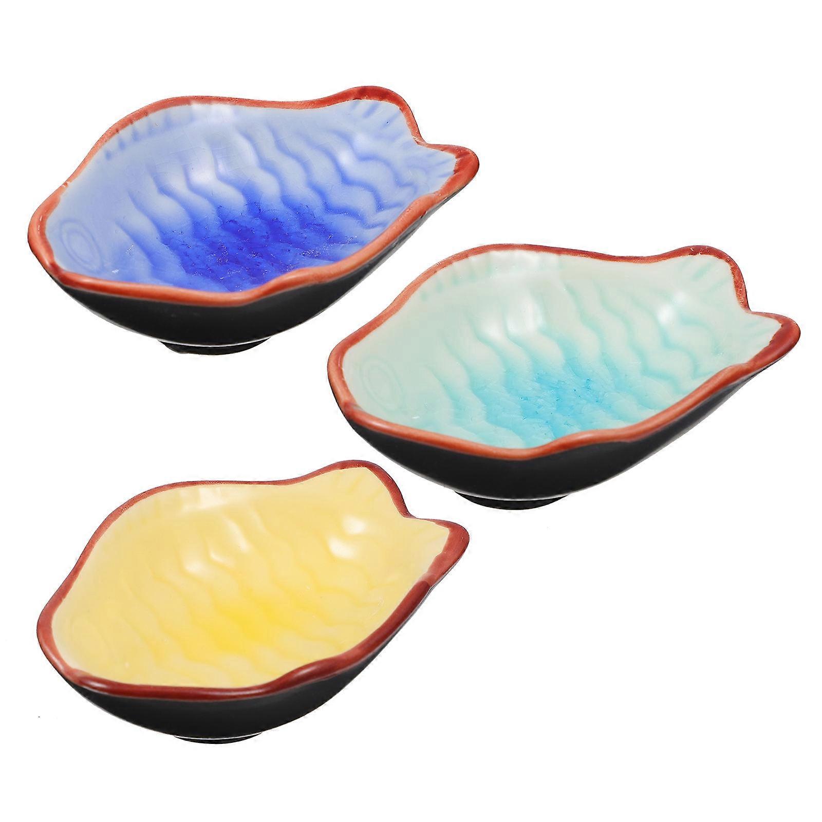 Seasoning Dish Ceramic Small Plates for Multifunctional Use 3Pcs Assorted Color
