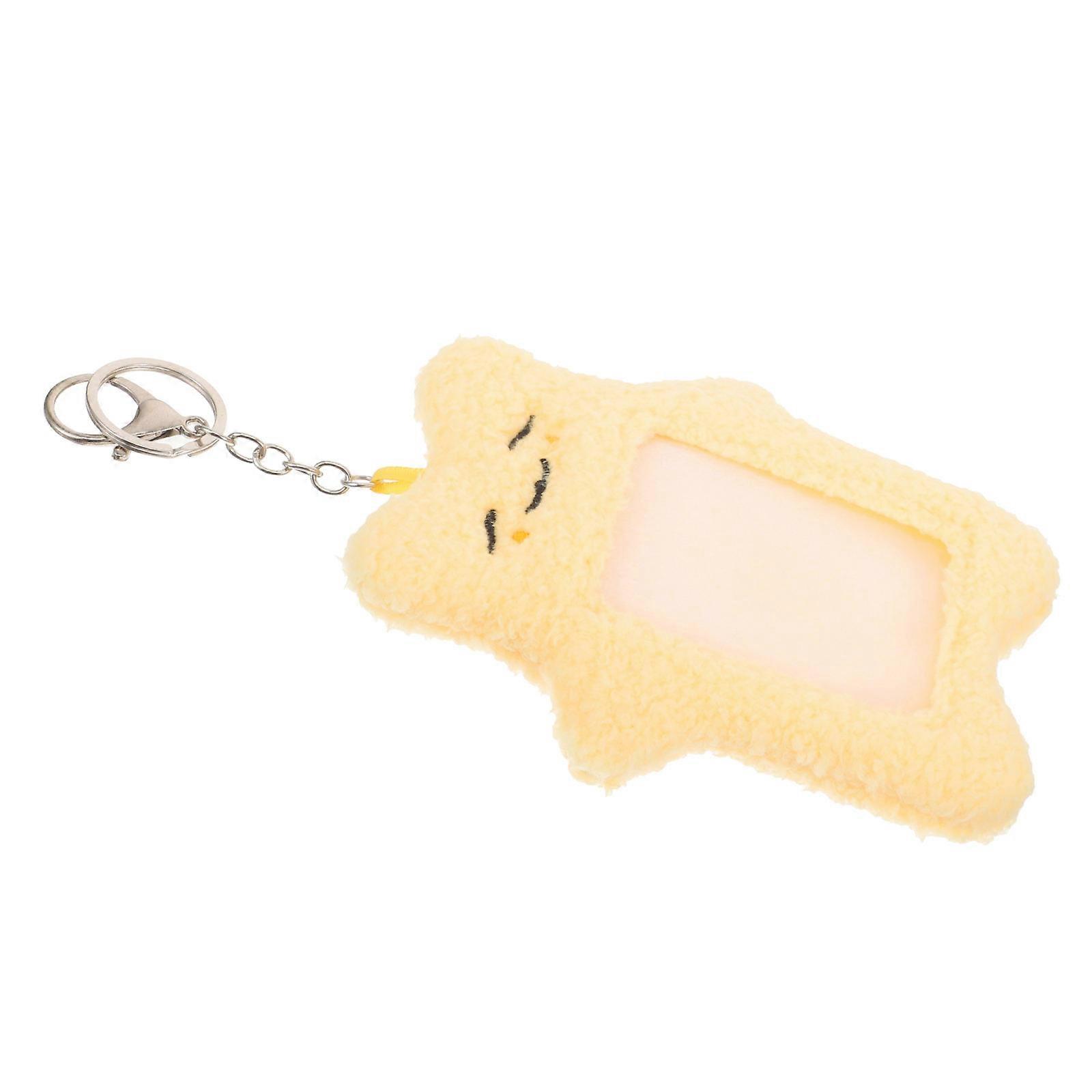 Keychain Plush Card Sleeve Visible Card Cover for Cards Yellow Metal and Plush Display 1Pcs