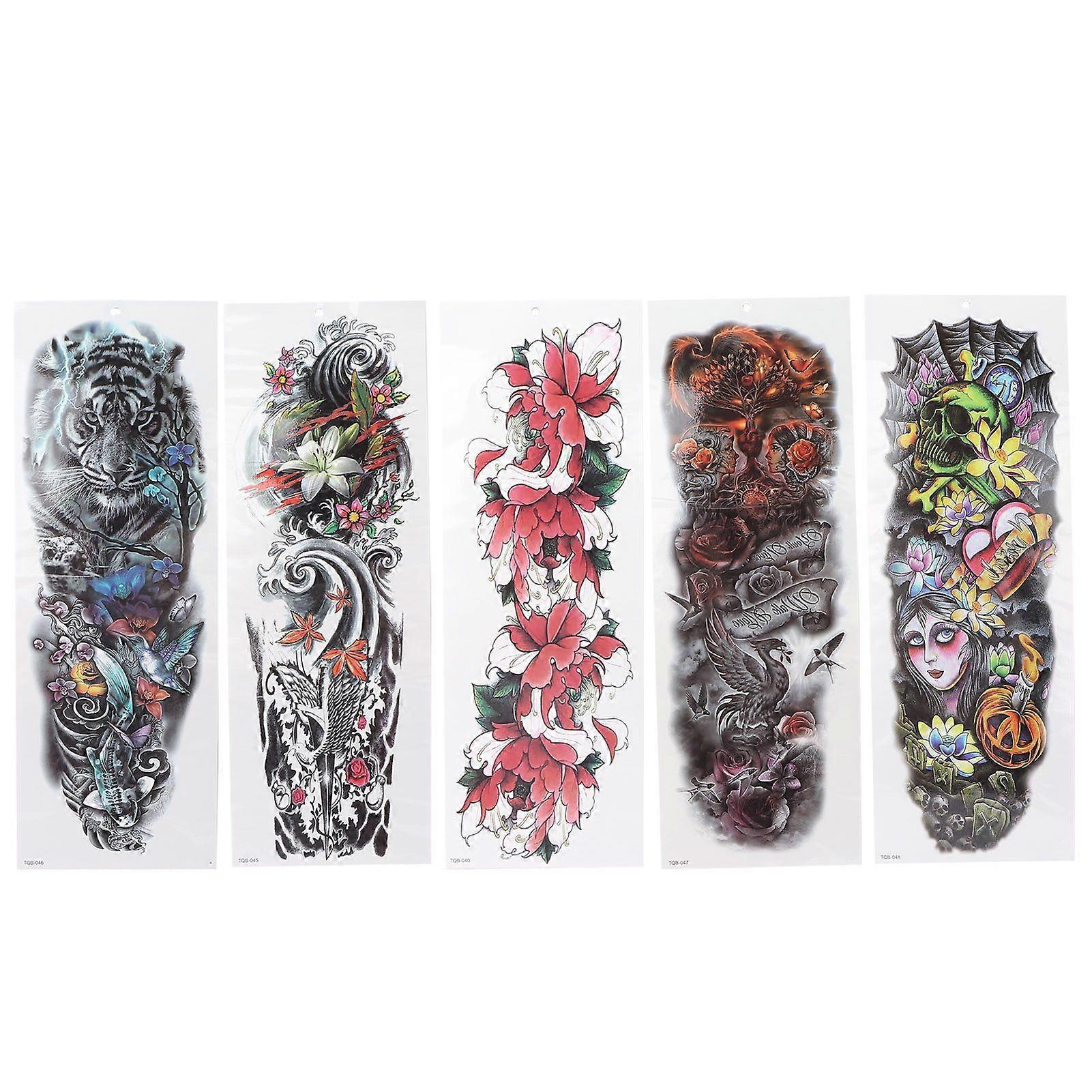 5 Sheet Unique Pattern Waterproof Arm Tattoo Sticker Temporary Full Arm Tattoo Sticker