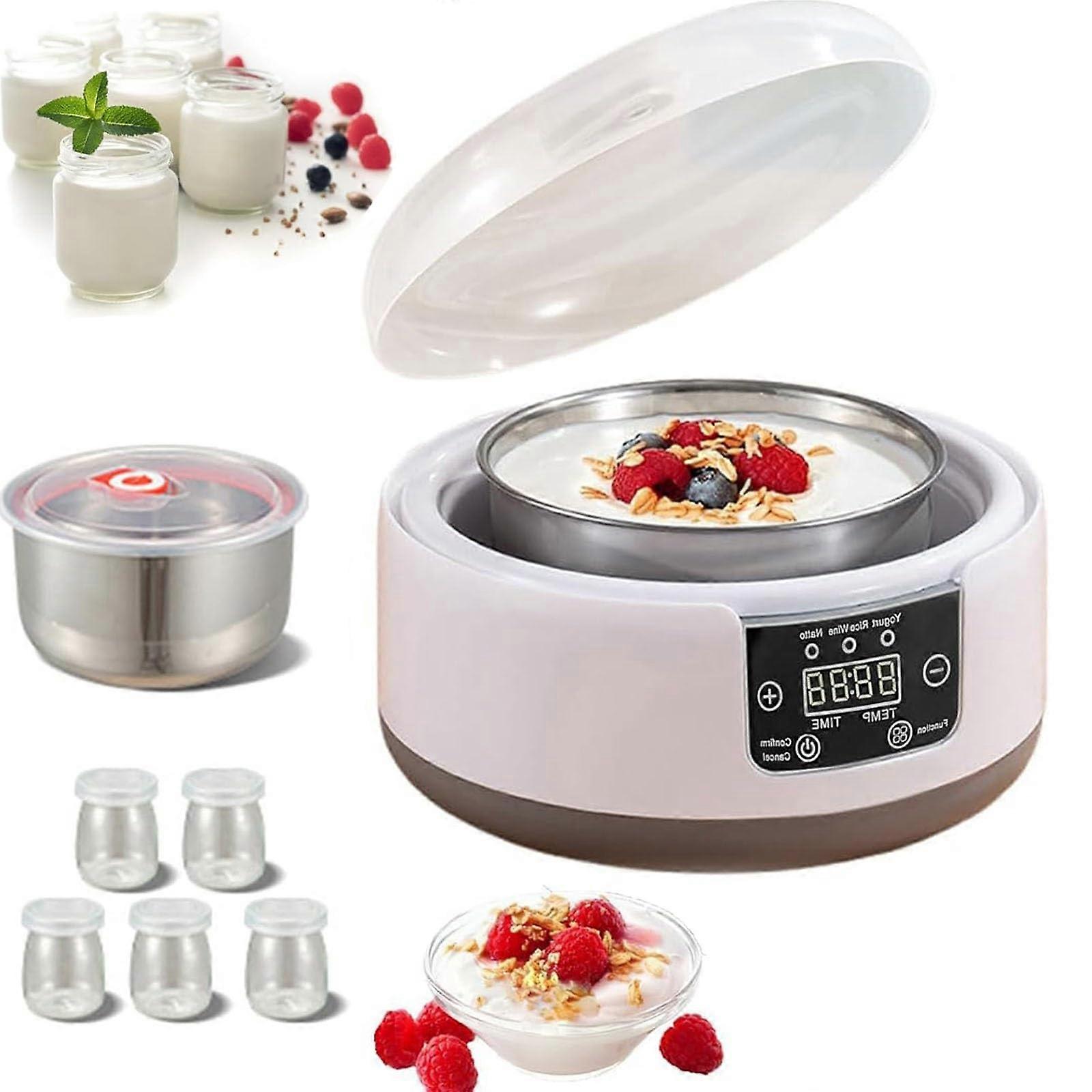 Probiotic Yogurt Maker 1.2L Fully Automatic With LED Display Temp Time Control 5 Glass Jars For Greek Yogurt