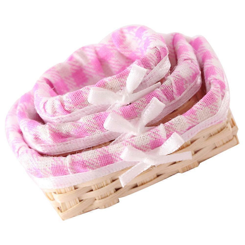 Tiny Basket Pink Bamboo Craft for Decoration 9Pcs Set