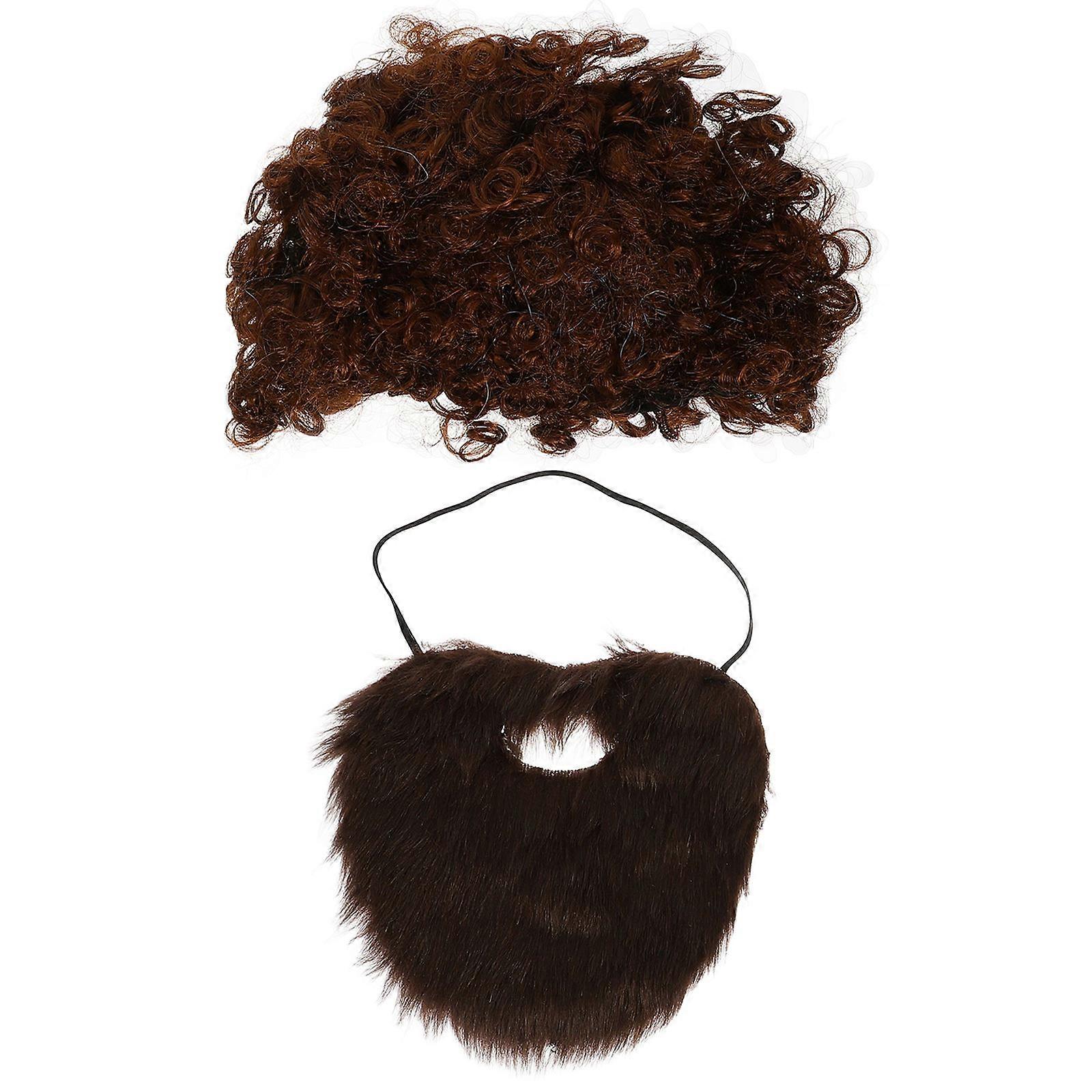 Funny Pirate Cosplay Wig And Beard Character Dressing For Adults Brown 3Set