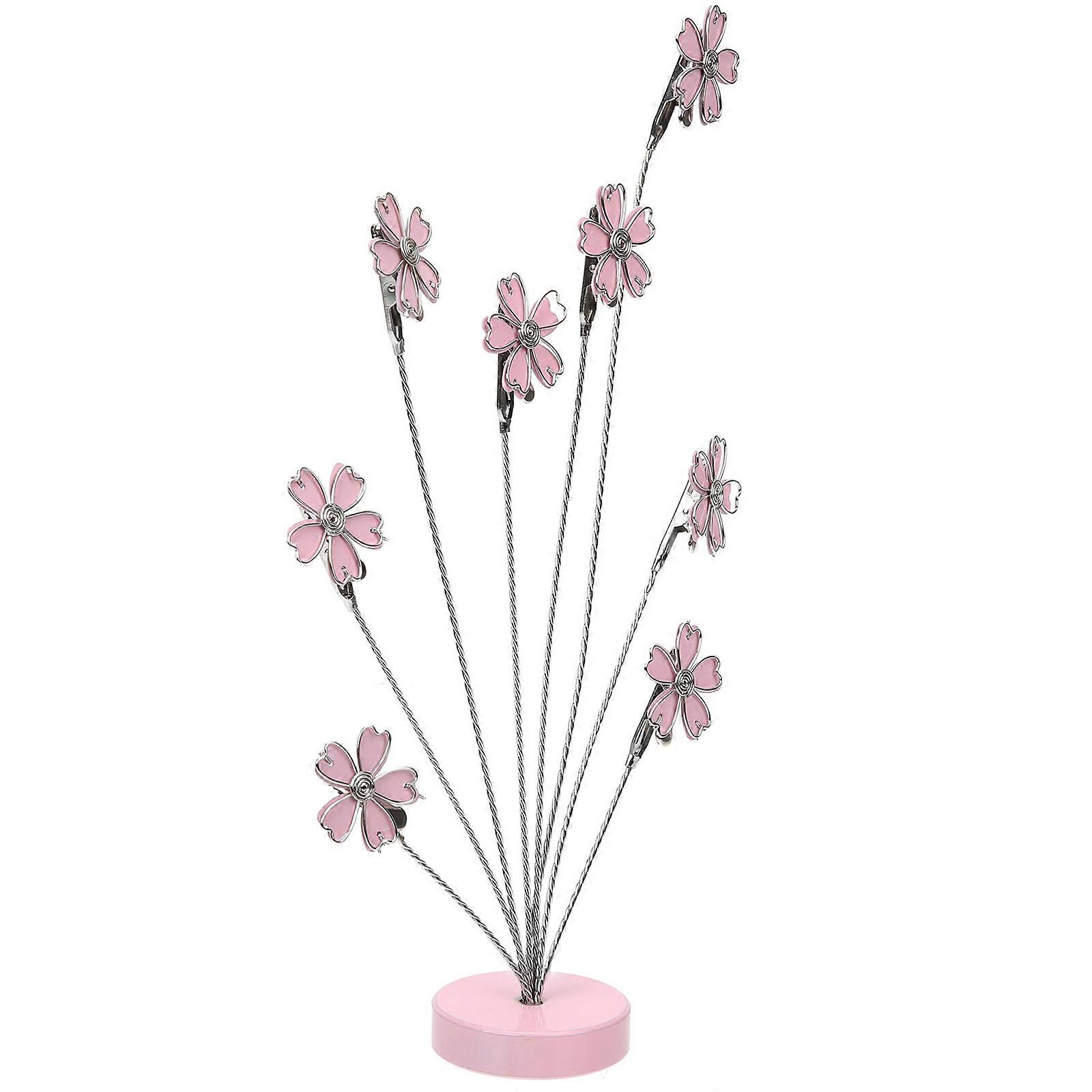Metal Pink Flower Memo Clip Stand for Home Decor with 8 Branches