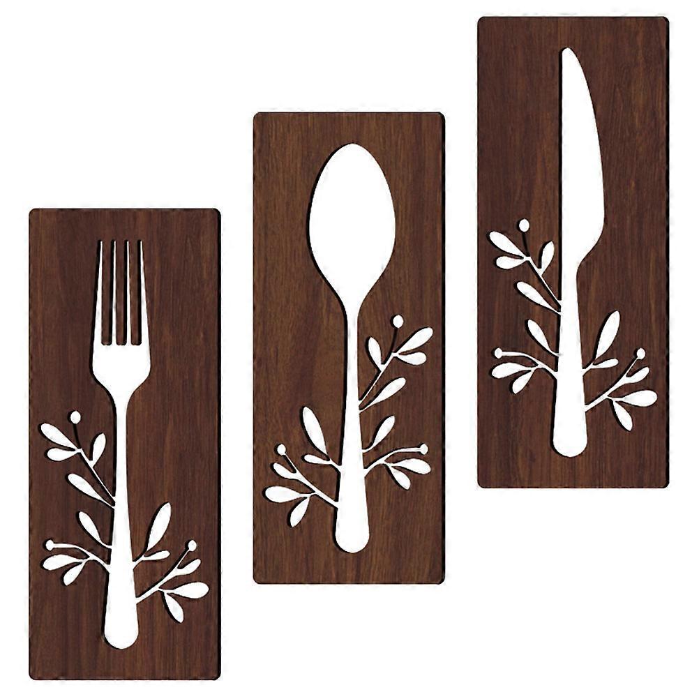 Wooden Fork Spoon Cutter Sign Wall Decor for Kitchen 3Sets