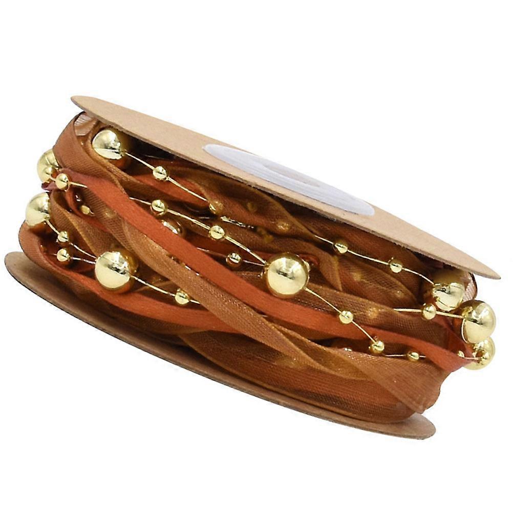 Electroplated Beadchain Ribbon for Decoration 1 Roll Brown Hand-Woven Material