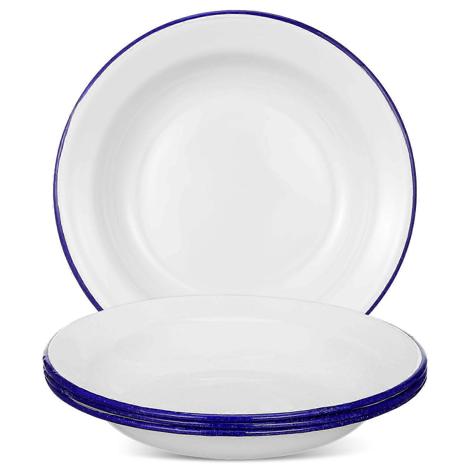 Hvide emaljetallerkener i retrostil, emaljerede madskåle til hjemmet, sæt med 8 dele